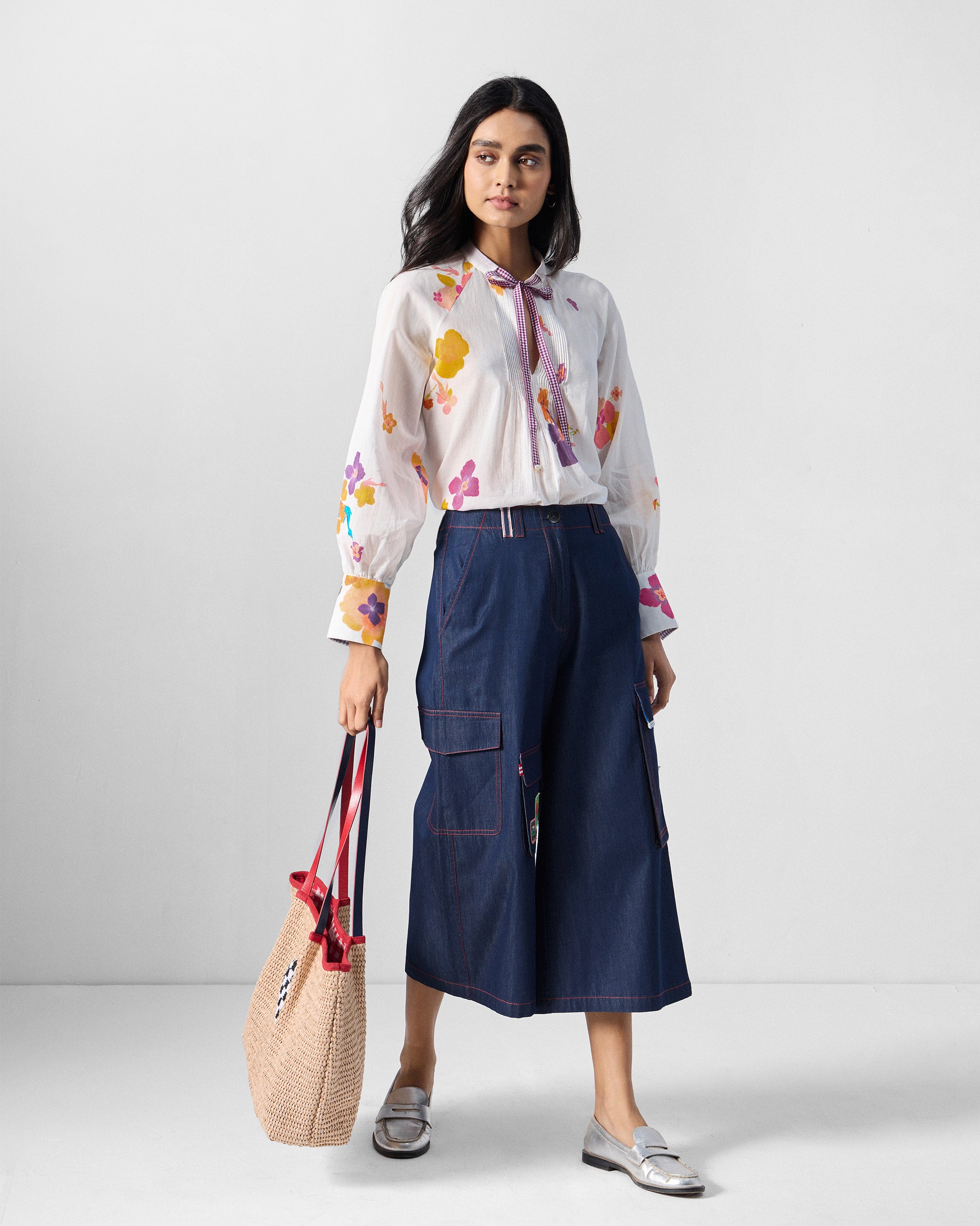 Flutter Blouse - Ivory & Pink Printed