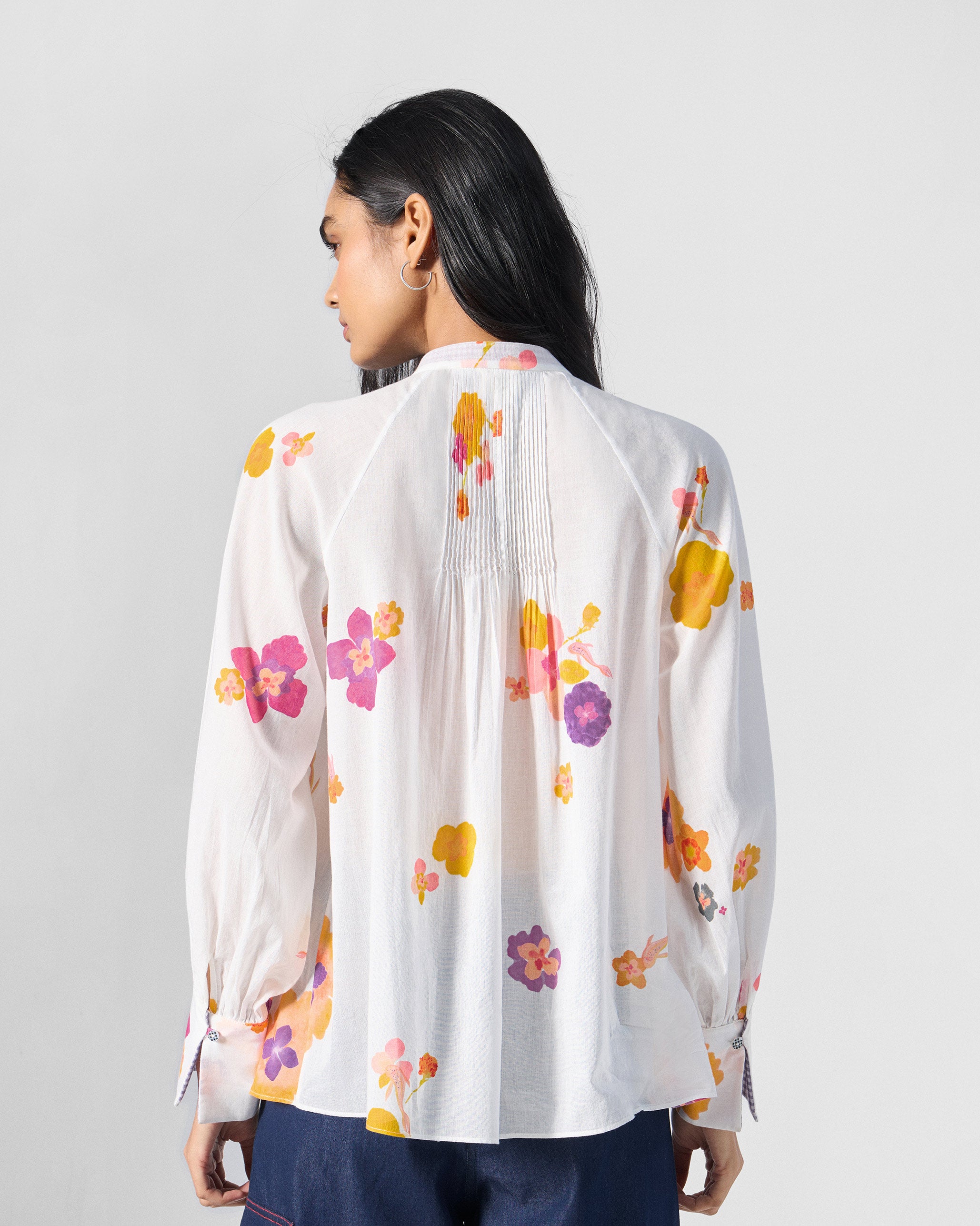 Flutter Blouse - Ivory & Pink Printed