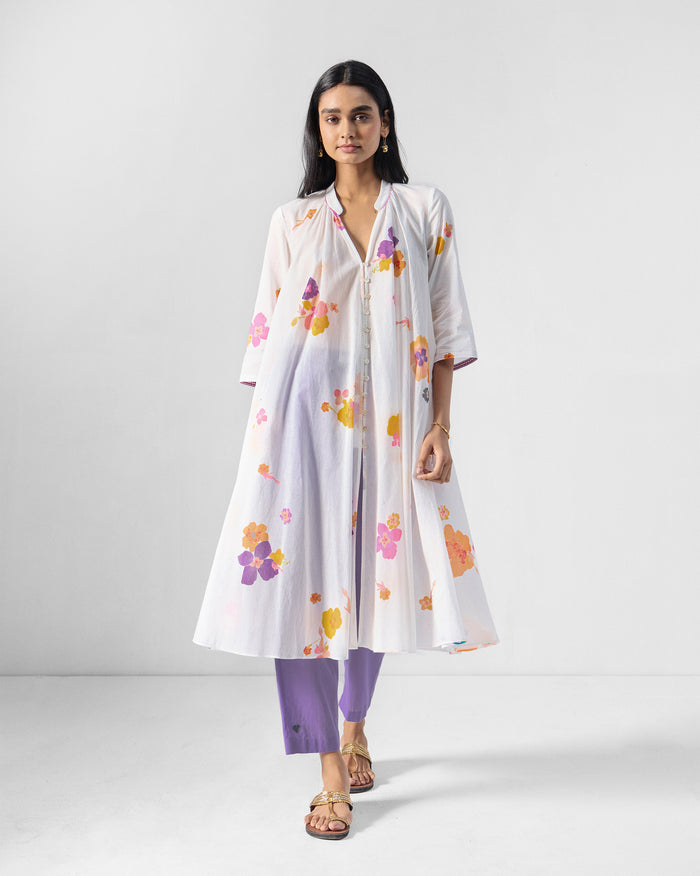 Mirage Kurta - Ivory & Pink Printed