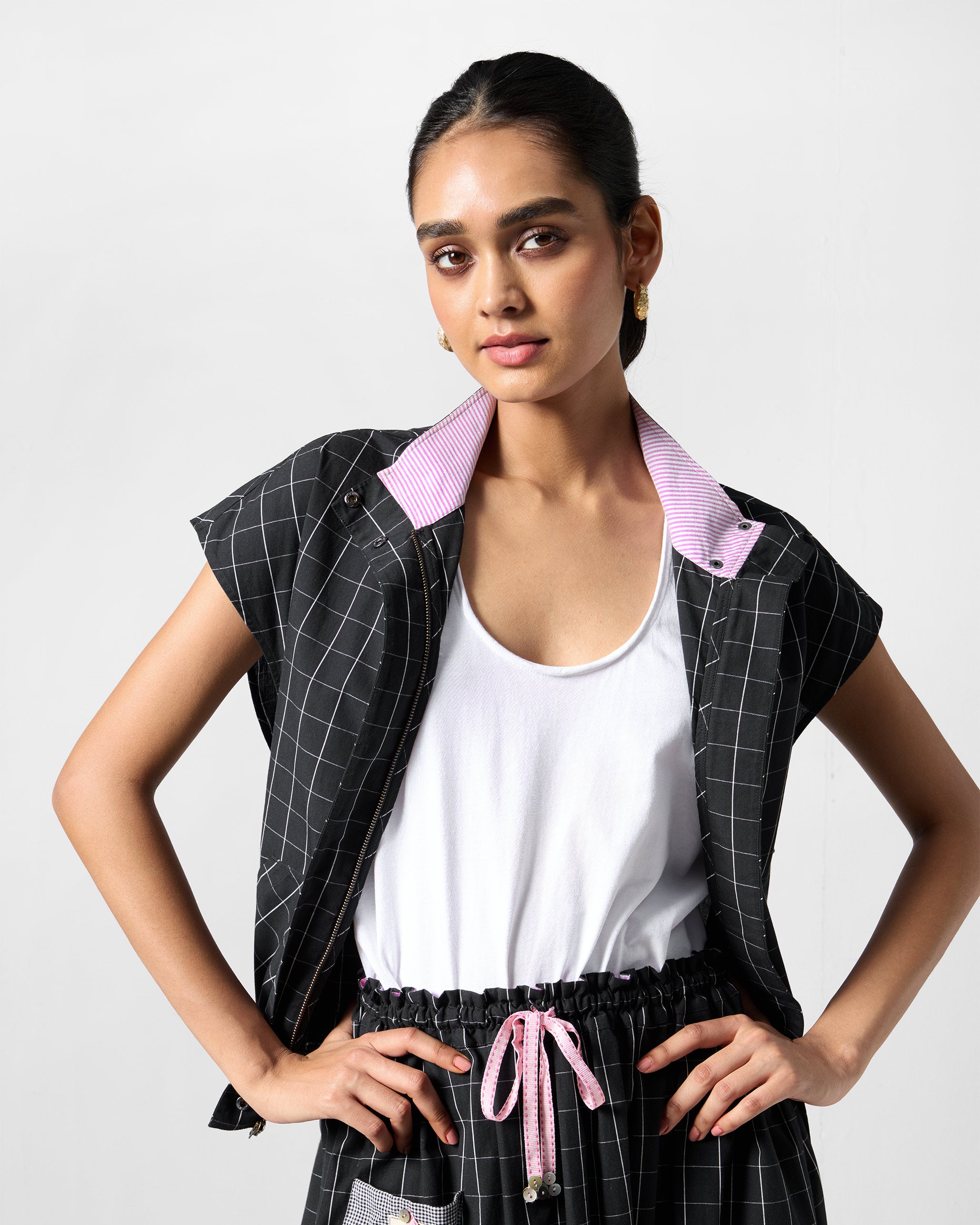 Renai Top - Black & White Checks