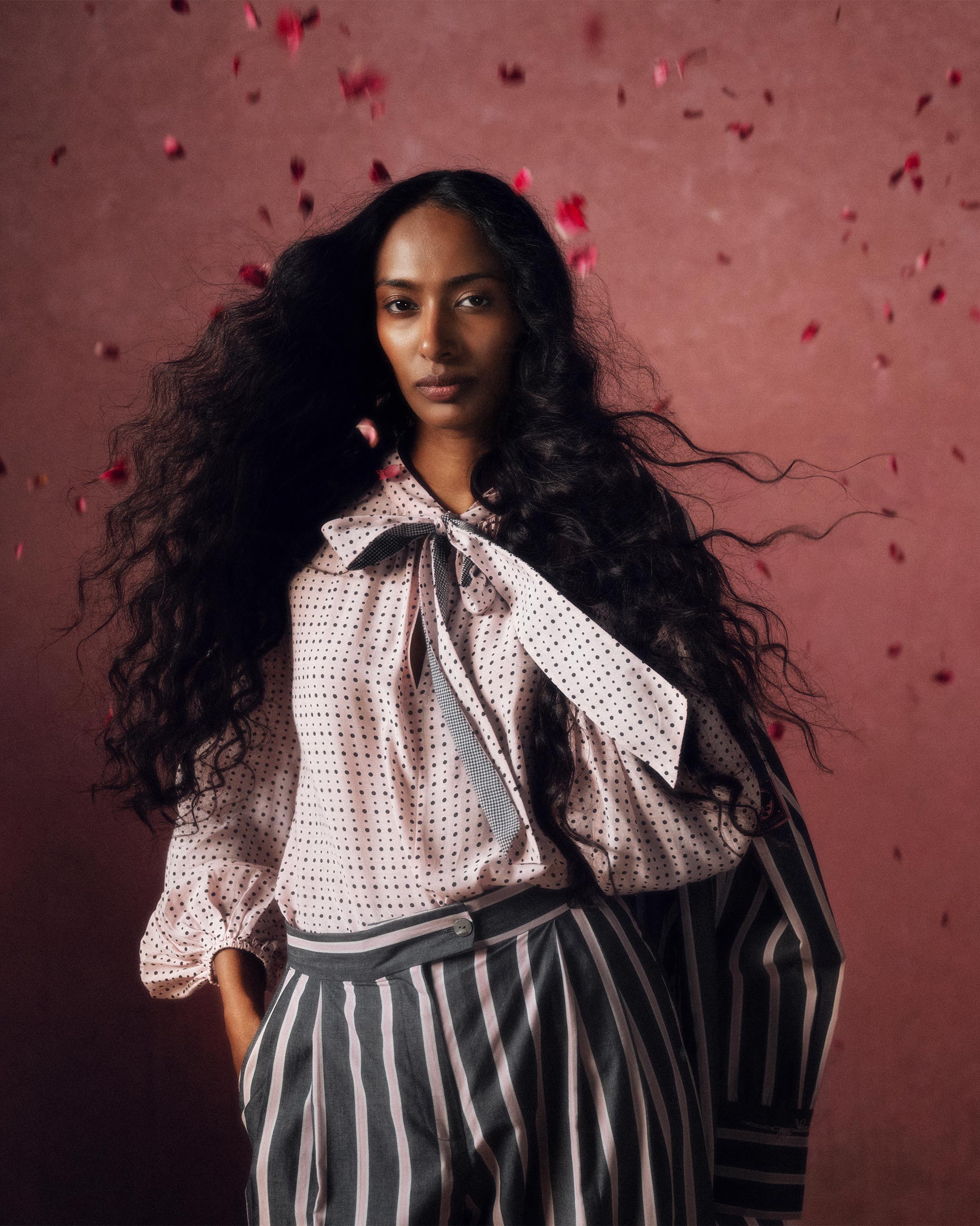 Spring Tie Shirt - Pink & Charcoal Printed