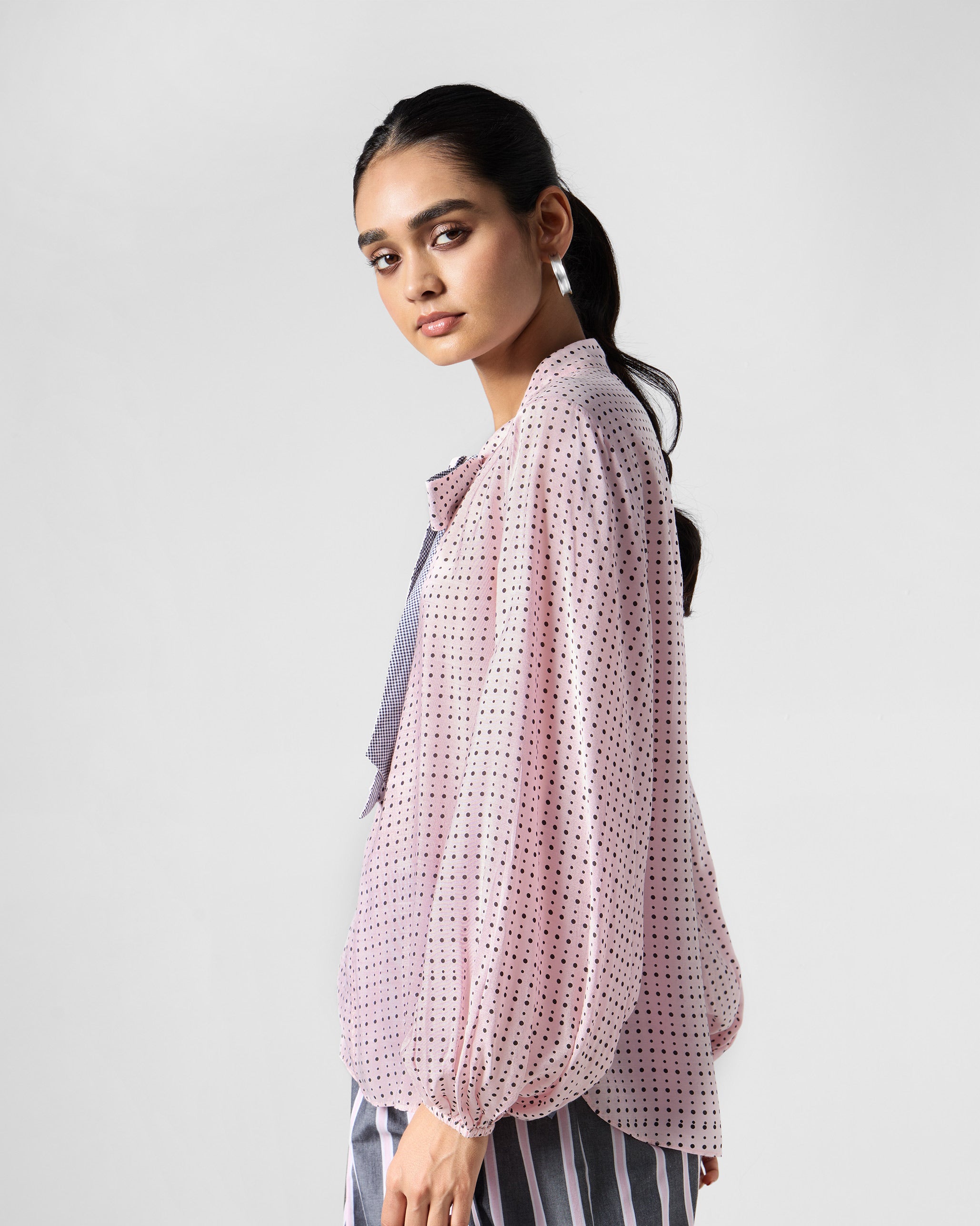 Spring Tie Shirt - Pink & Charcoal Printed