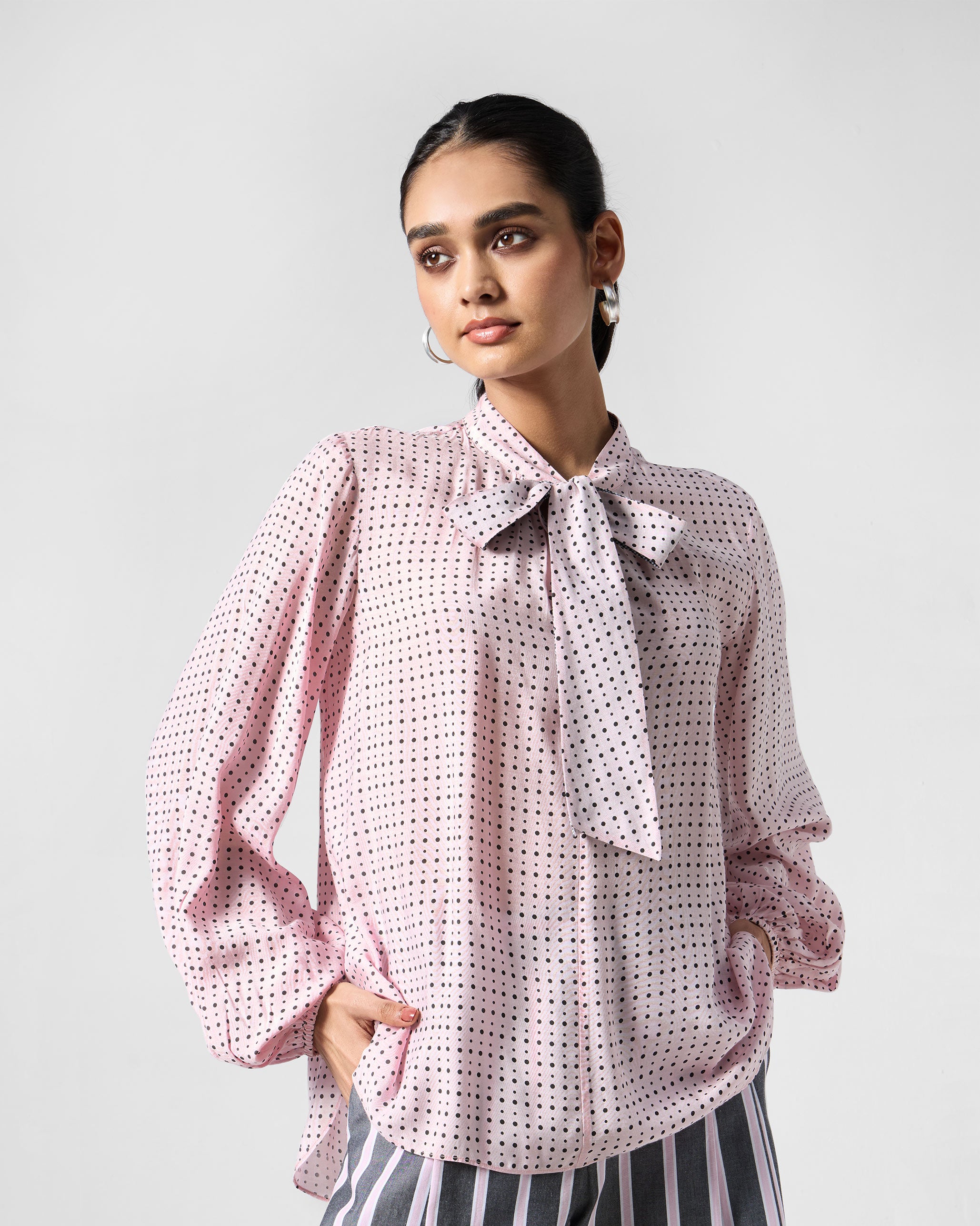 Spring Tie Shirt - Pink & Charcoal Printed