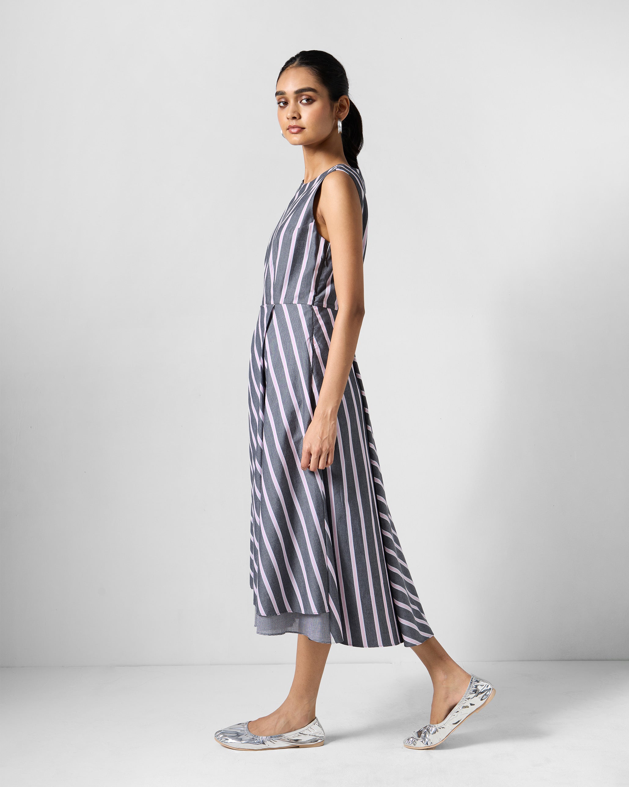 Tapas Layered Dress - Charcoal & Pink Stripes