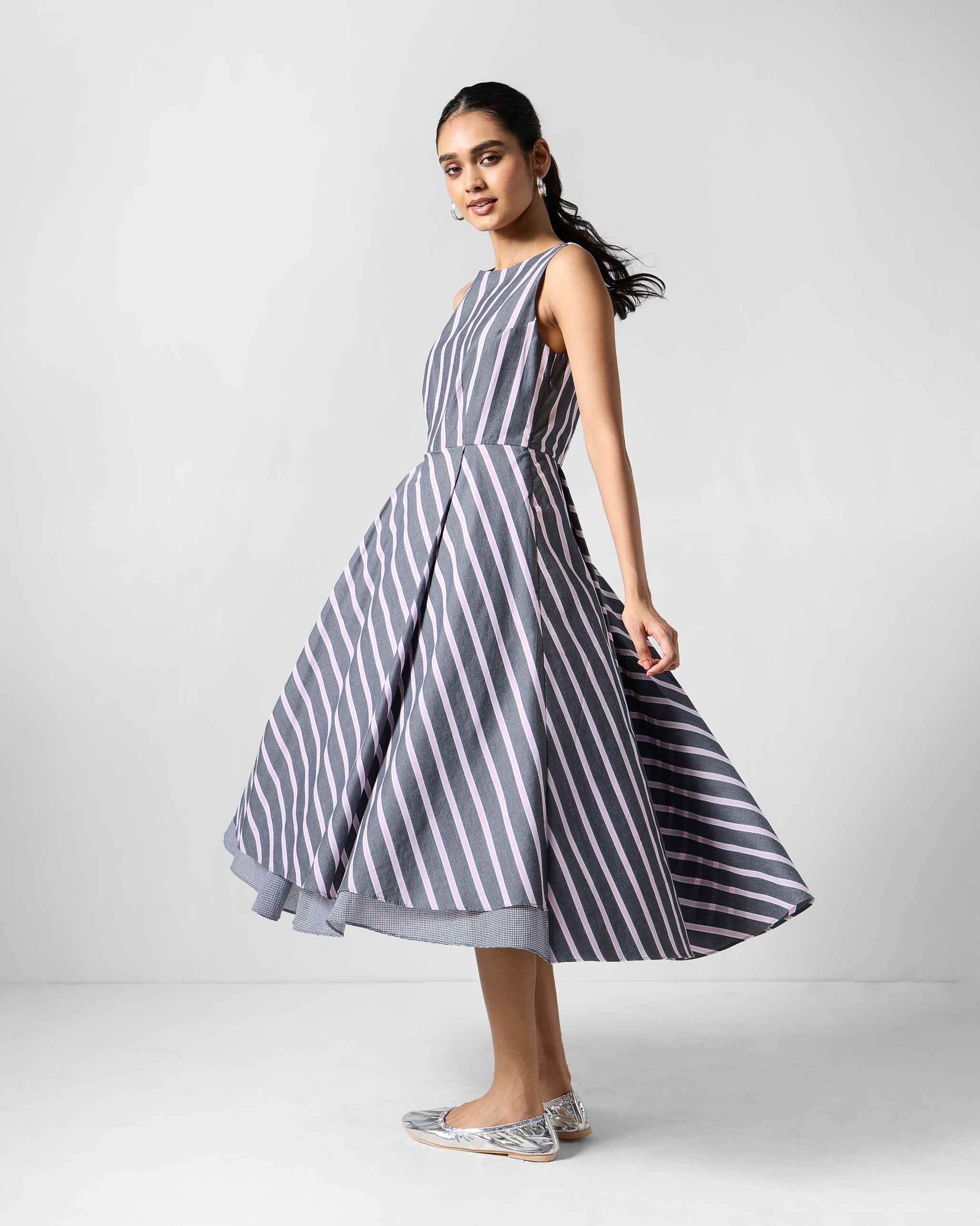 Tapas Layered Dress - Charcoal & Pink Stripes