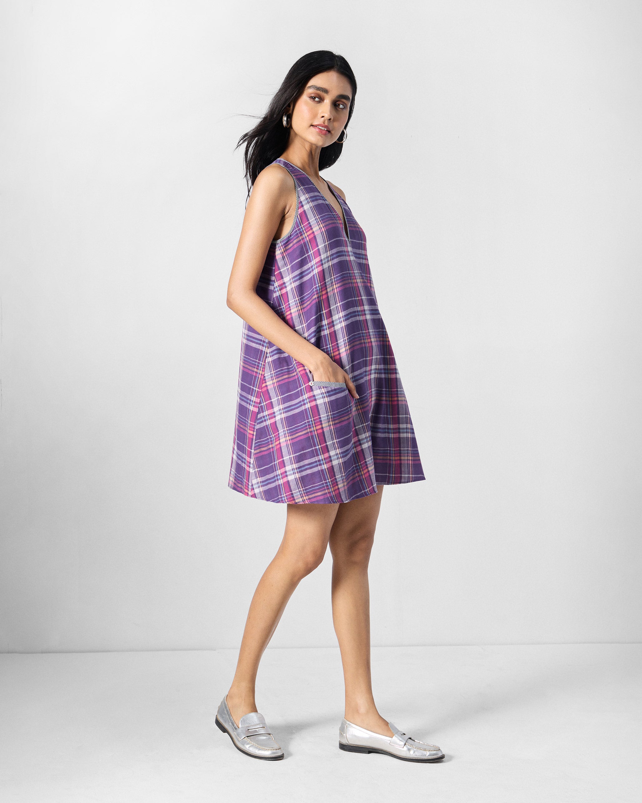 Daye Reversible Dress - Purple Checks