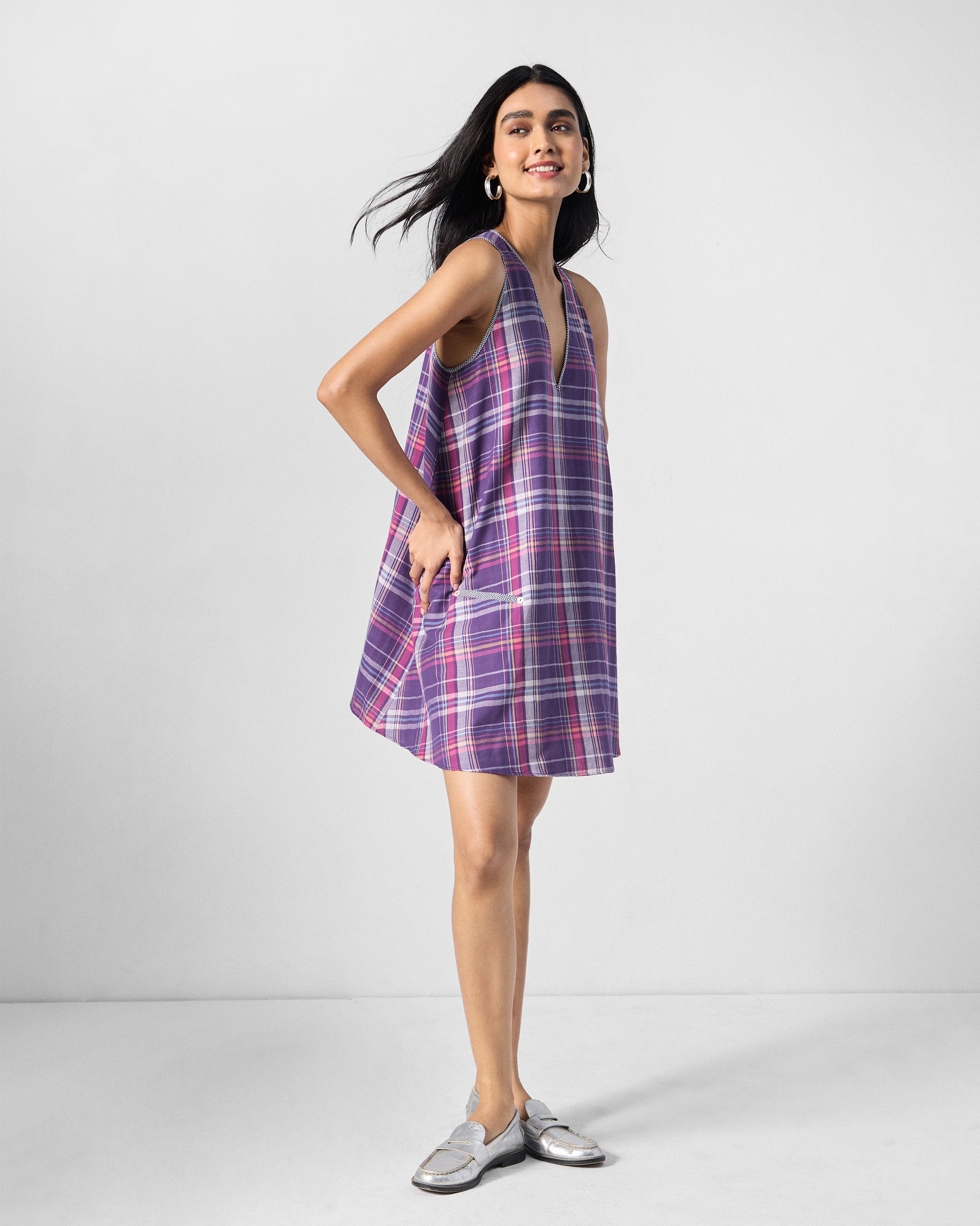 Daye Reversible Dress - Purple Checks