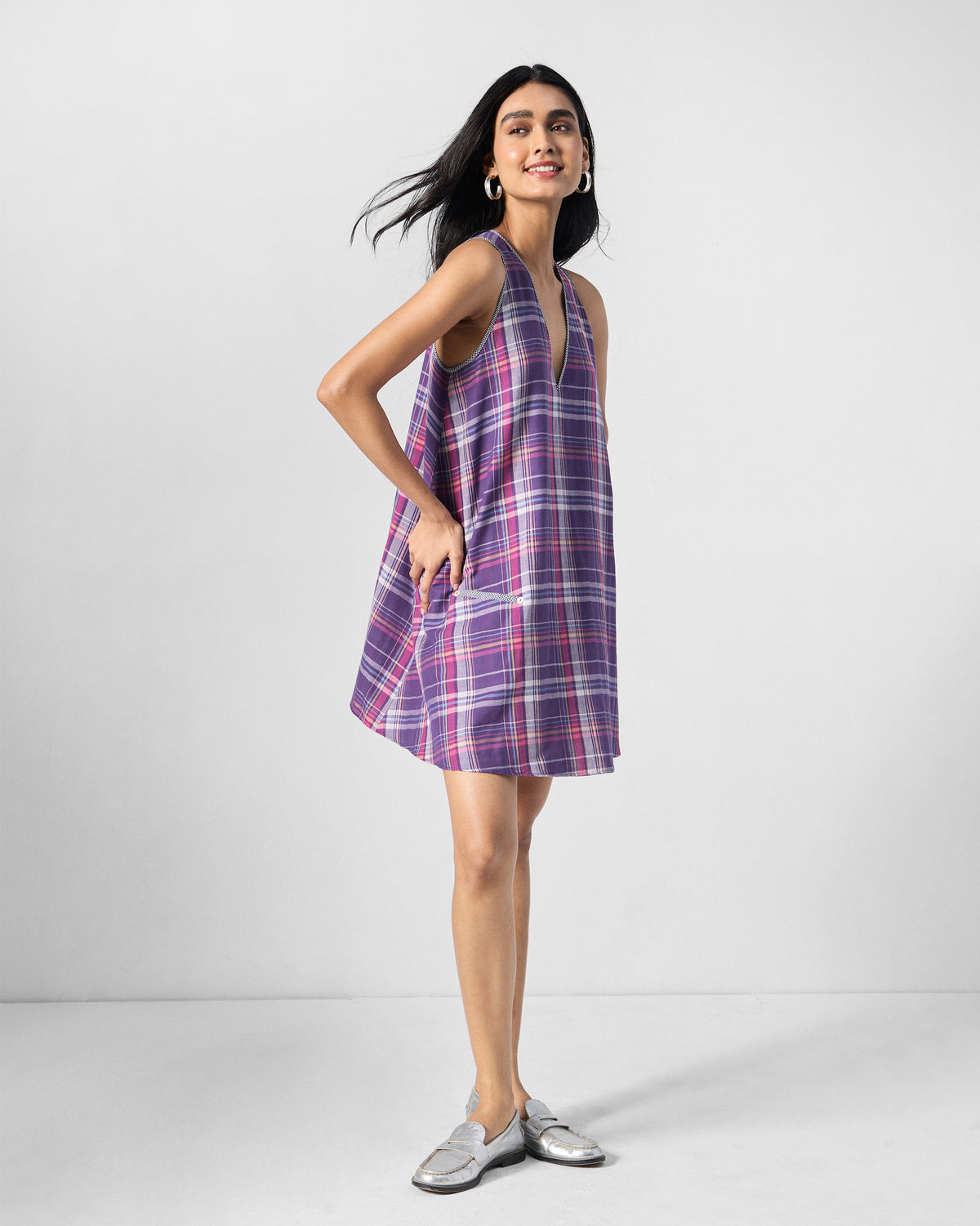 Daye Reversible Dress - Purple Checks
