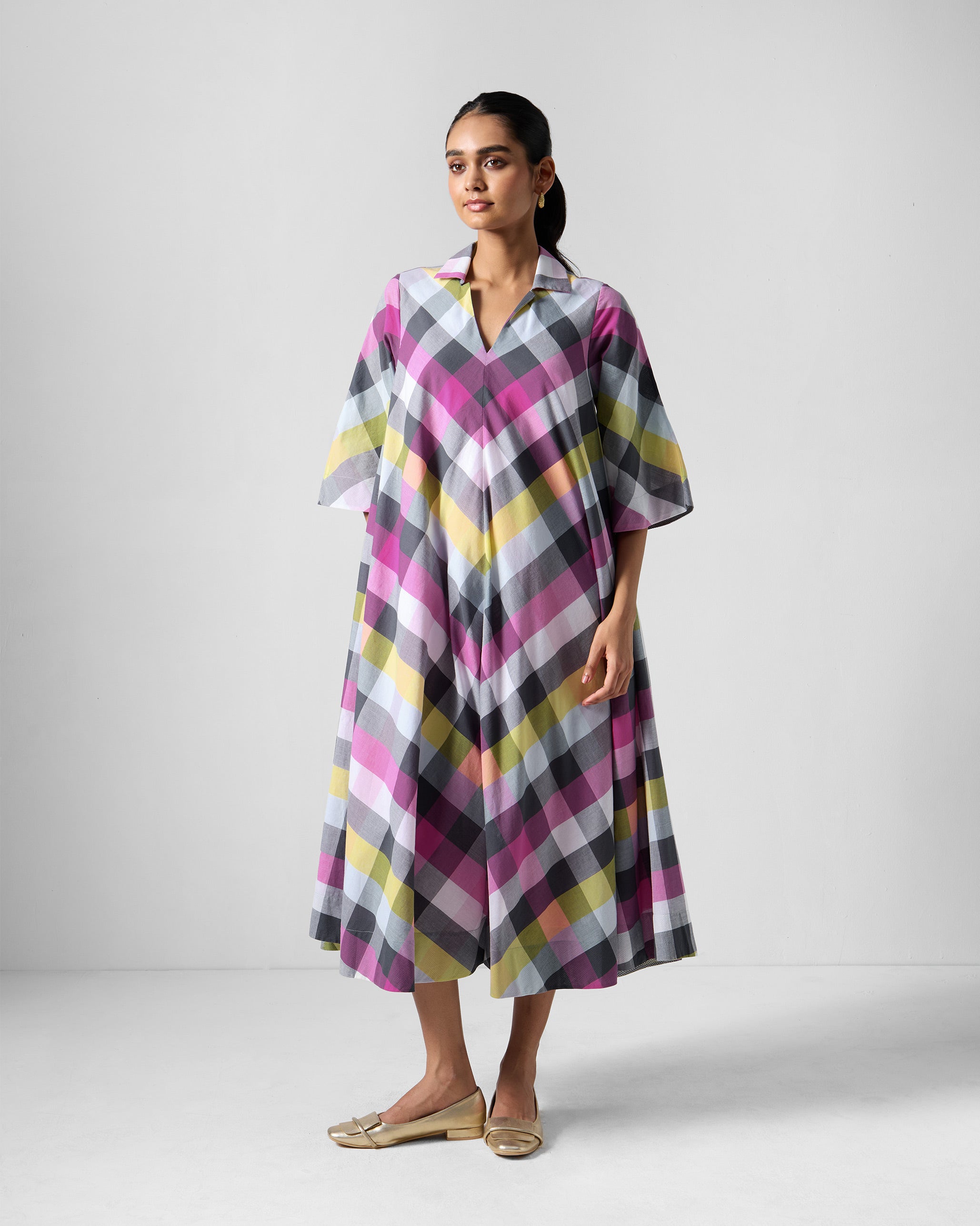 Areva A-Line Dress - Multicolour Checks