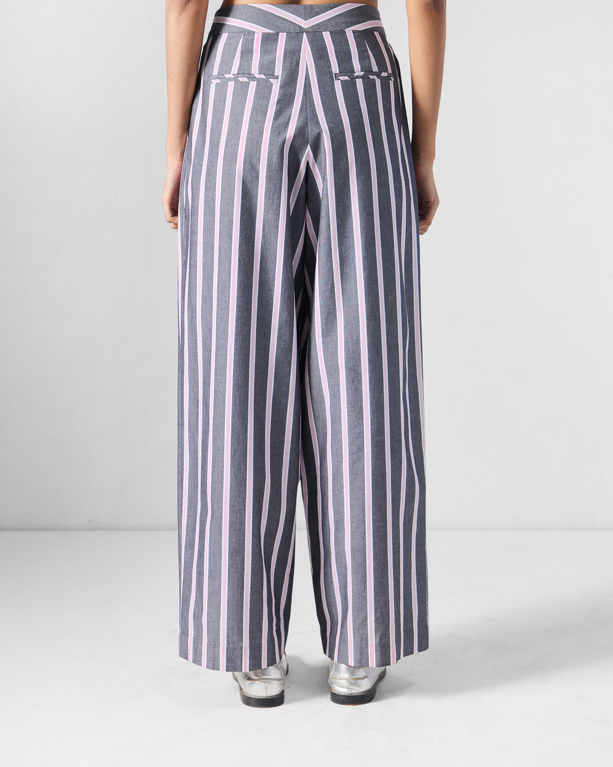 Row High Waist Pants - Striped Yarn-Dyed Cotton Streamlined Fit