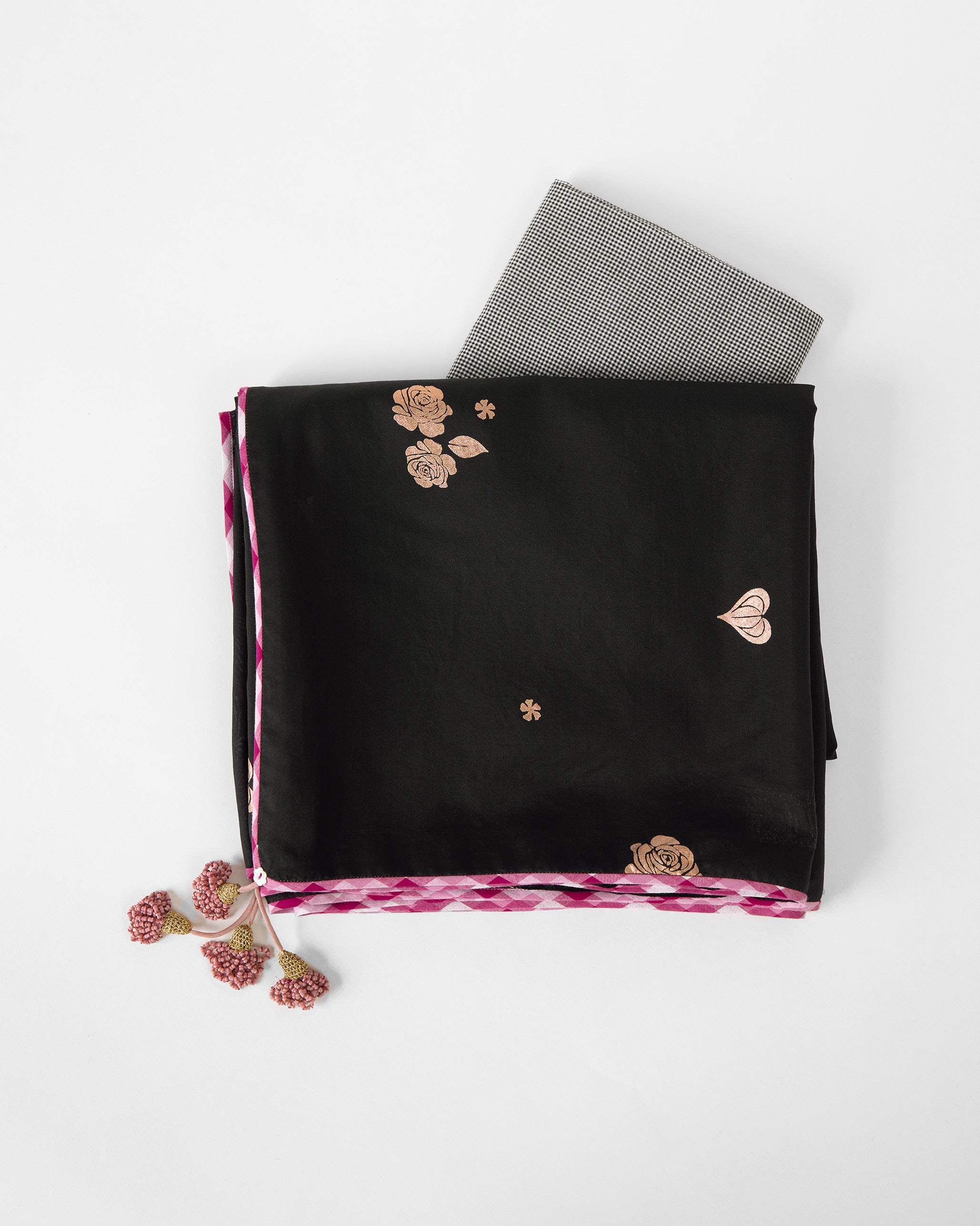 Irina Sari & Blouse - Black & Pink Printed