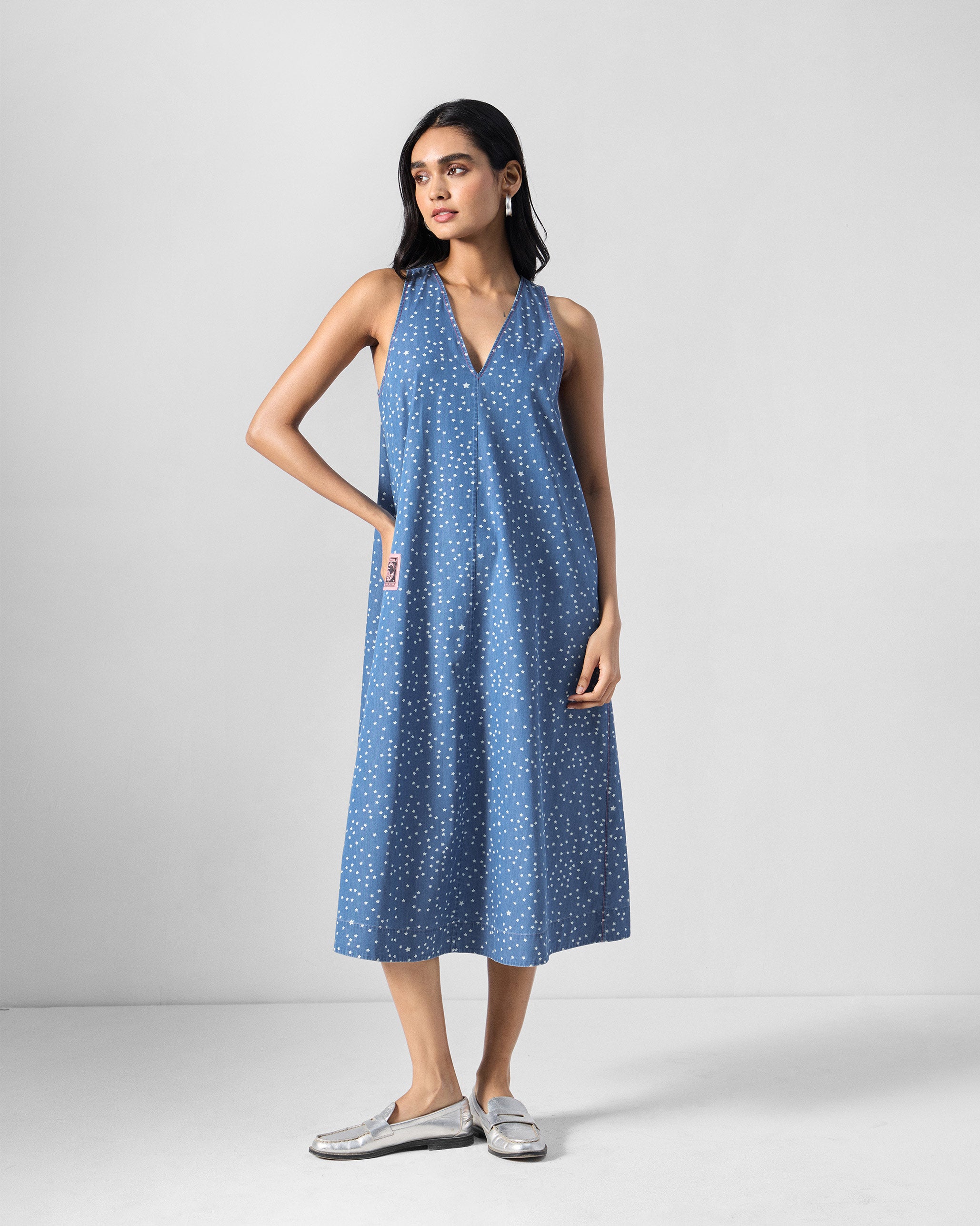 Ebb Dress - Blue & White Printed
