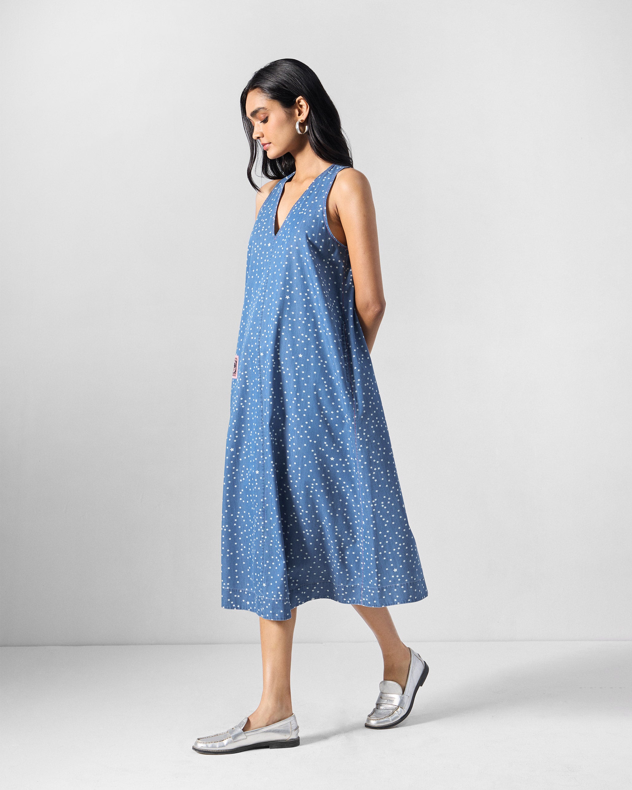 Ebb Dress - Blue & White Printed