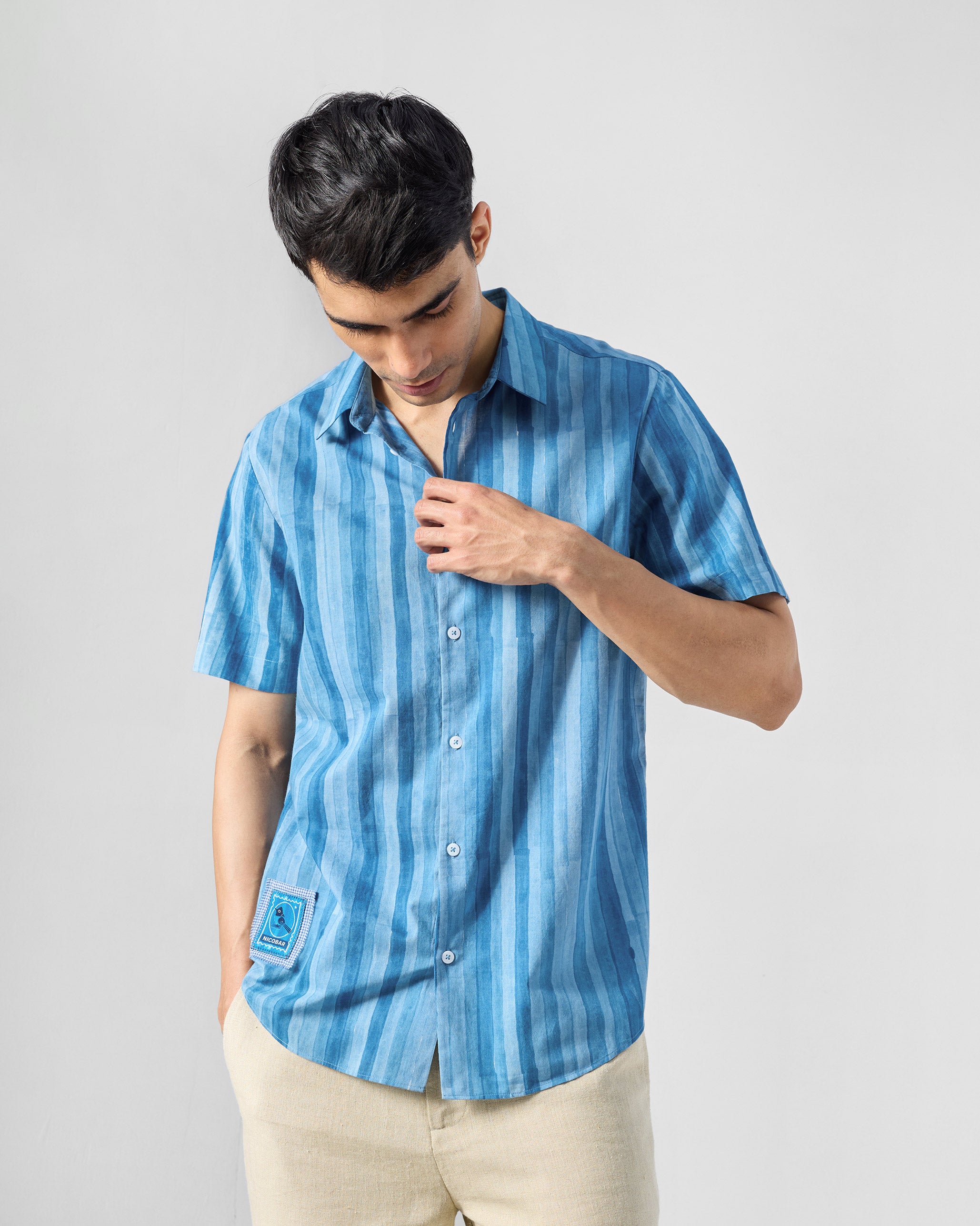 Ganga Shirt - Tonal Blue Stripe Printed
