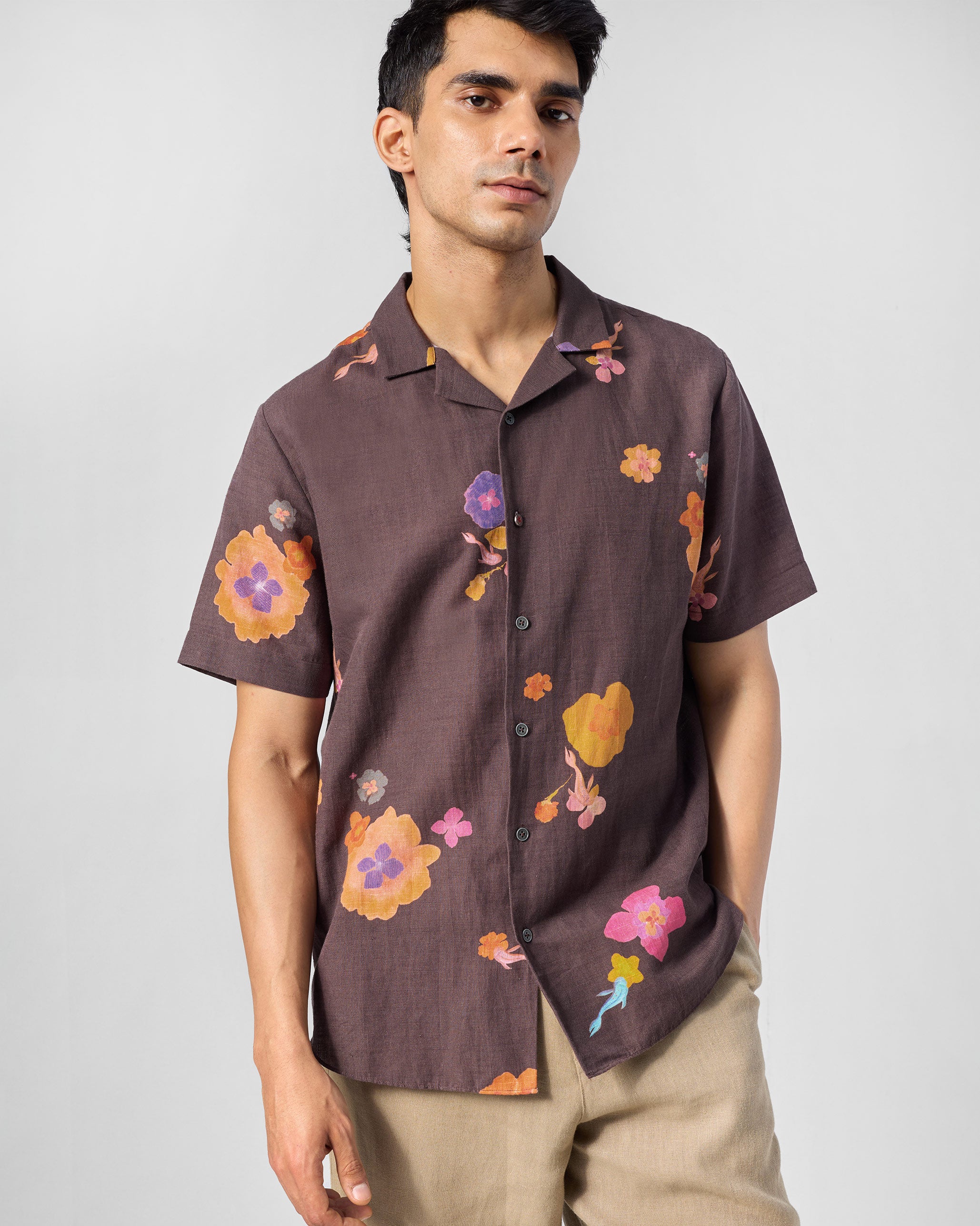 Mistari Shirt - Brown Printed