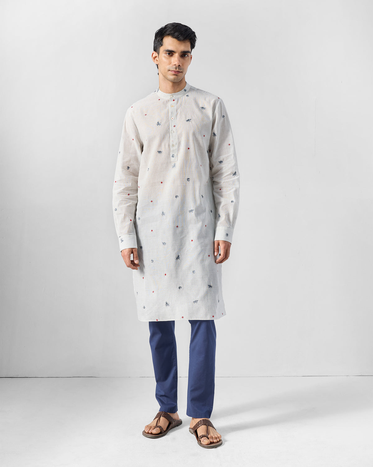 Bageecha Kurta - Embroidered Yarn-Dyed Cotton Relaxed Fit