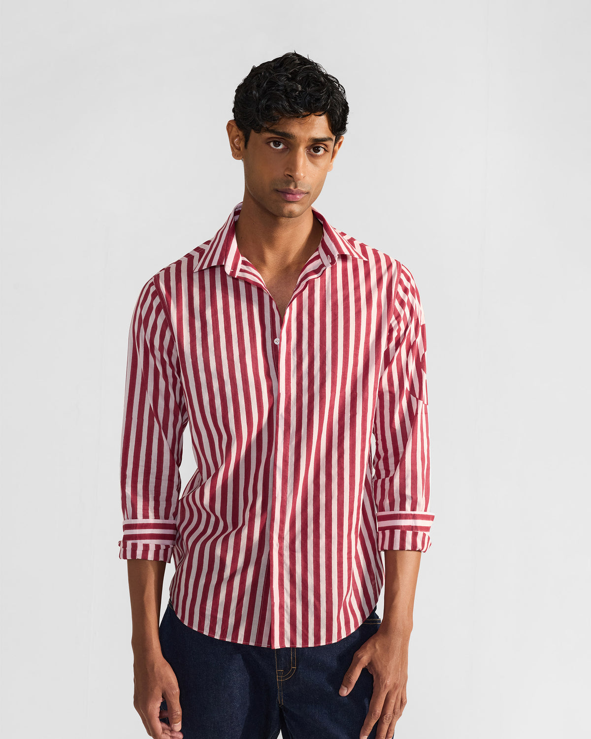 Civet Shirt - Red & White Stripes Print