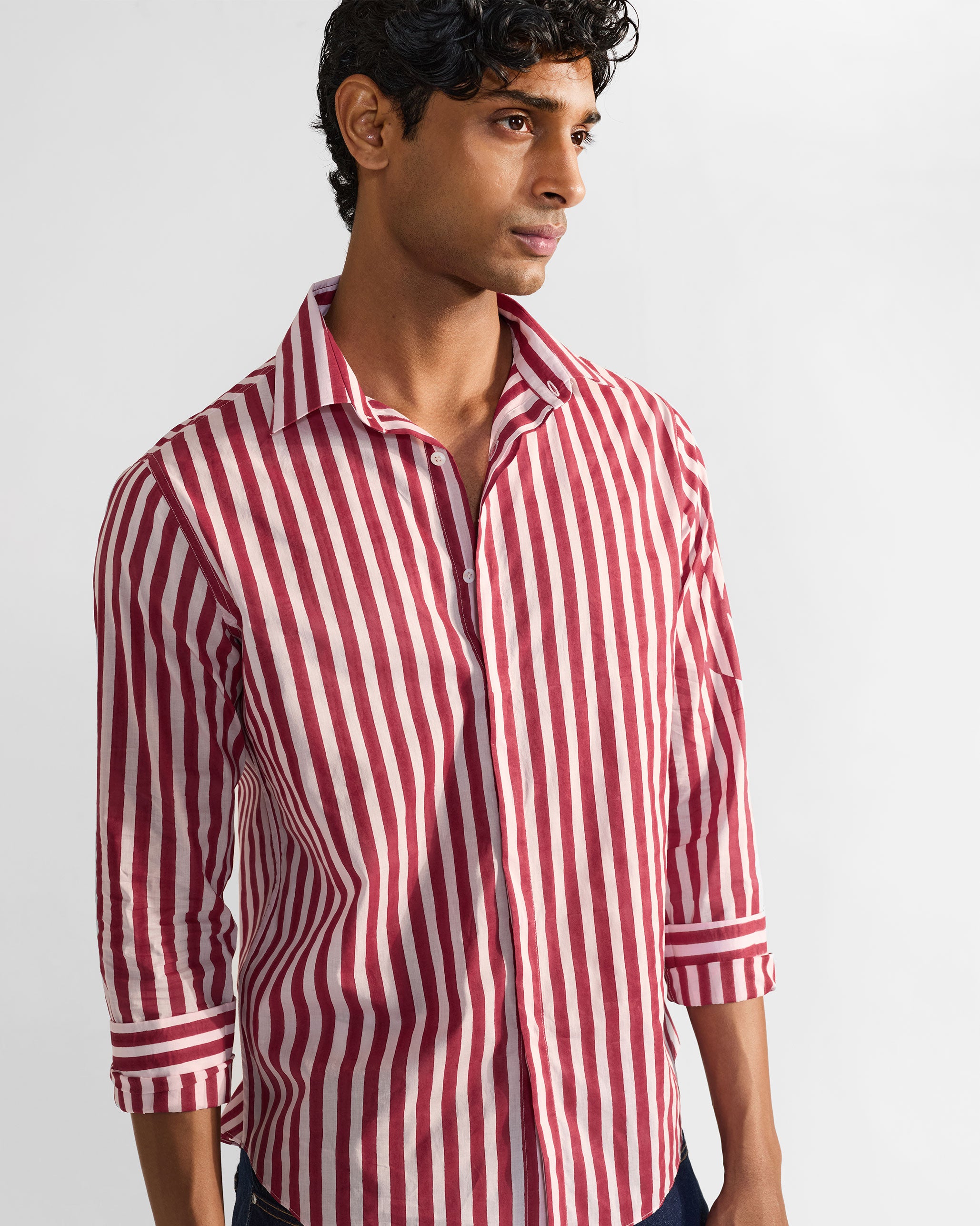 Civet Shirt - Red & White Stripes Print