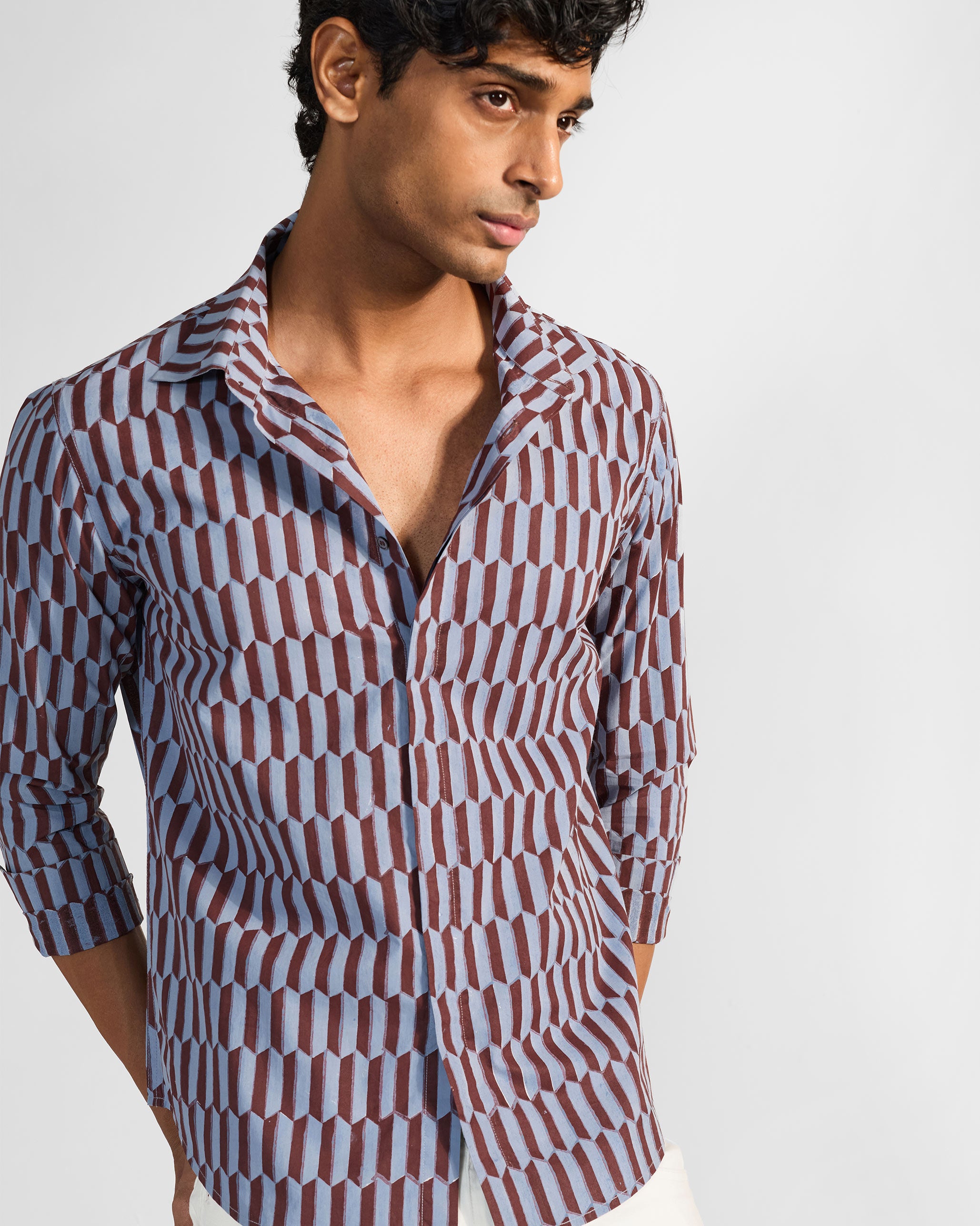 Drongo Shirt - Brown & Light Blue Print