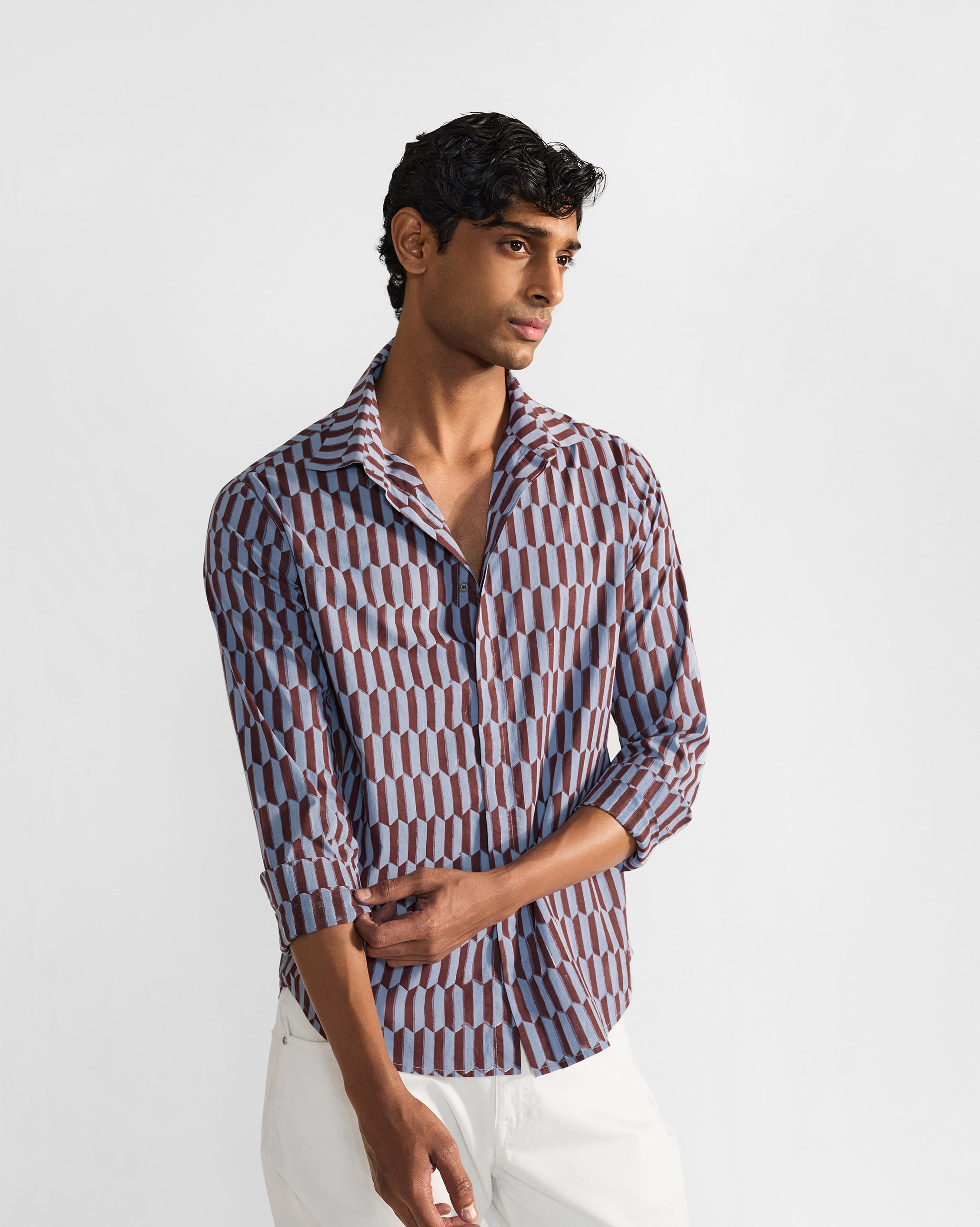 Drongo Shirt - Brown & Light Blue Print