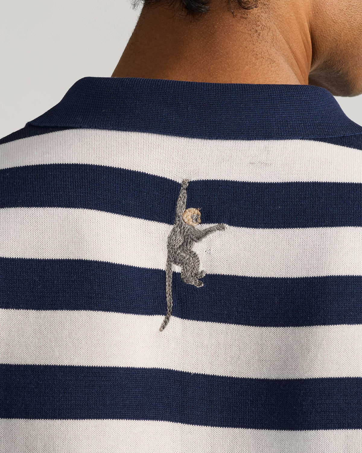 Macaque Polo - Striped Embroidered Cotton Knit Regular Fit