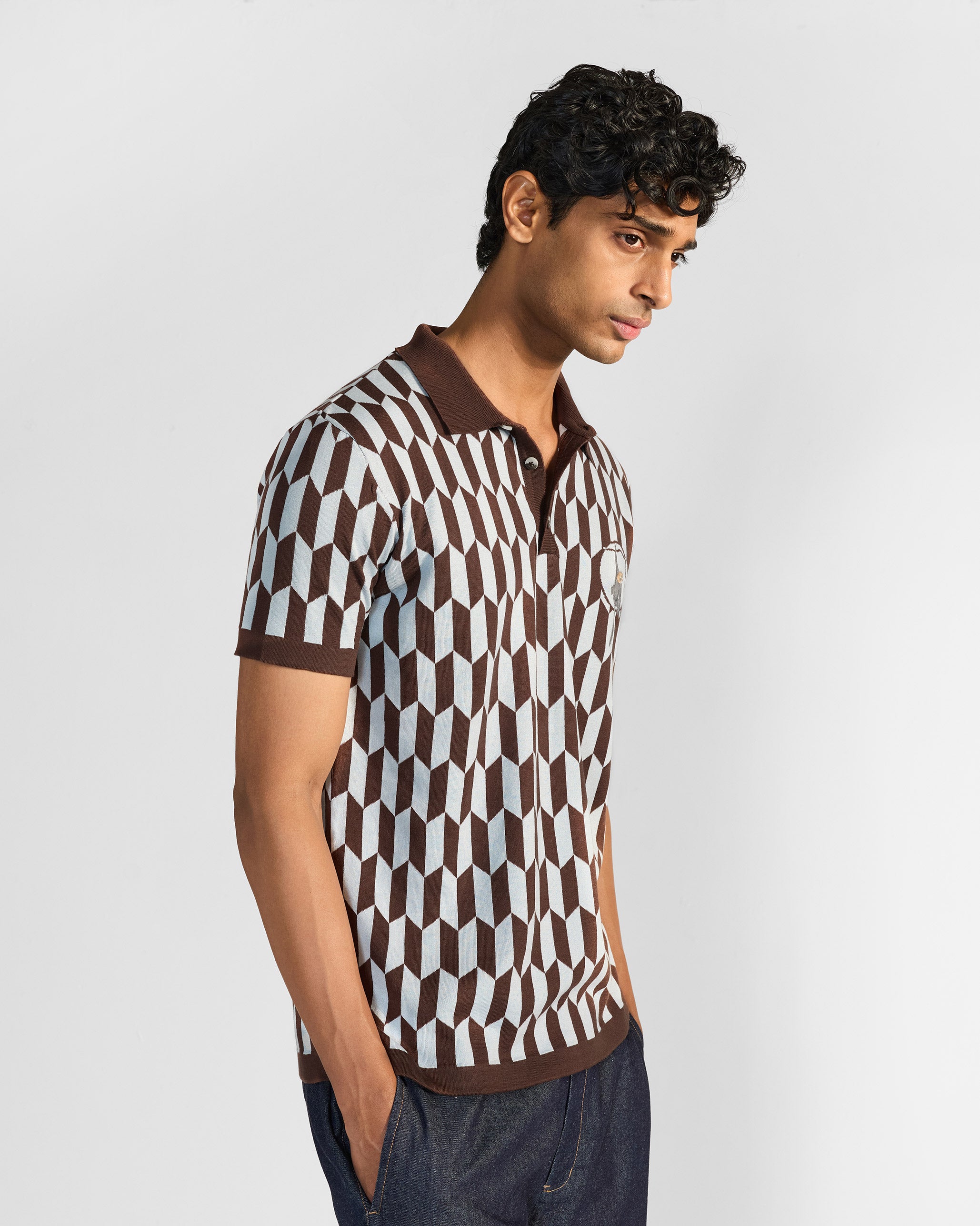 Langur Polo T-Shirt - Brown & Light Grey