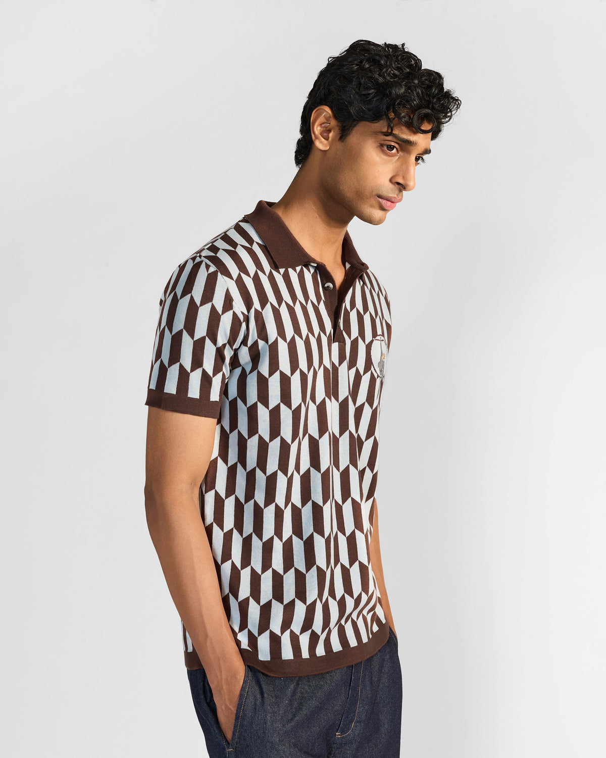 Langur Polo - Printed Embroidered Cotton Knit Regular Fit