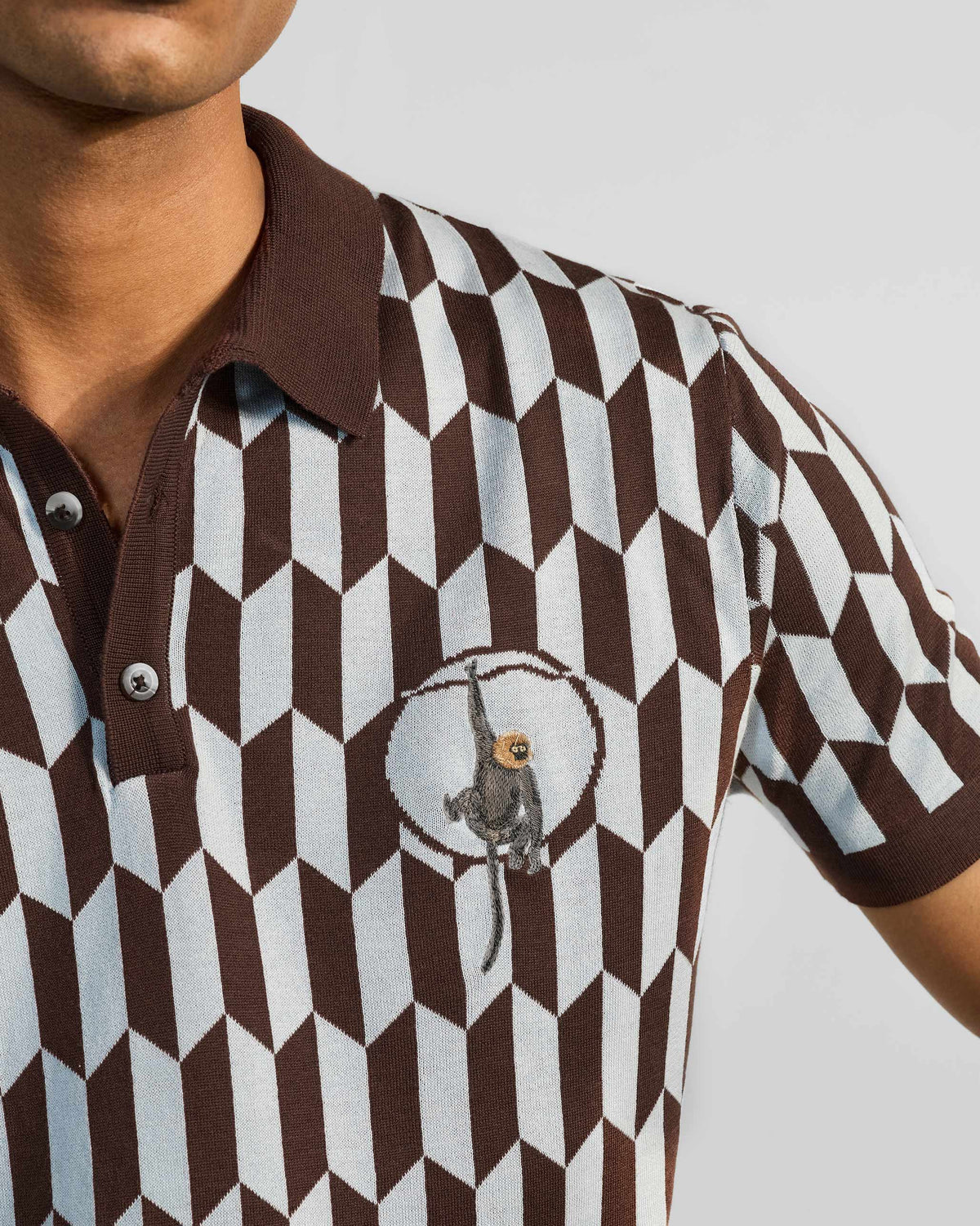 Langur Polo - Printed Embroidered Cotton Knit Regular Fit