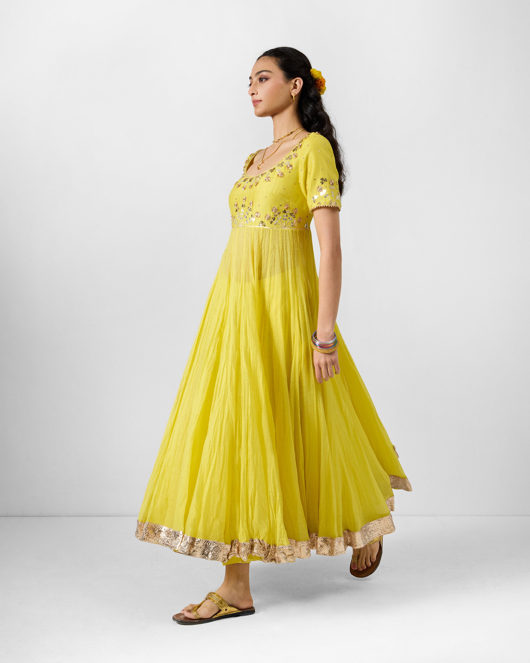 Cherai Kurta - Yellow Embroidered