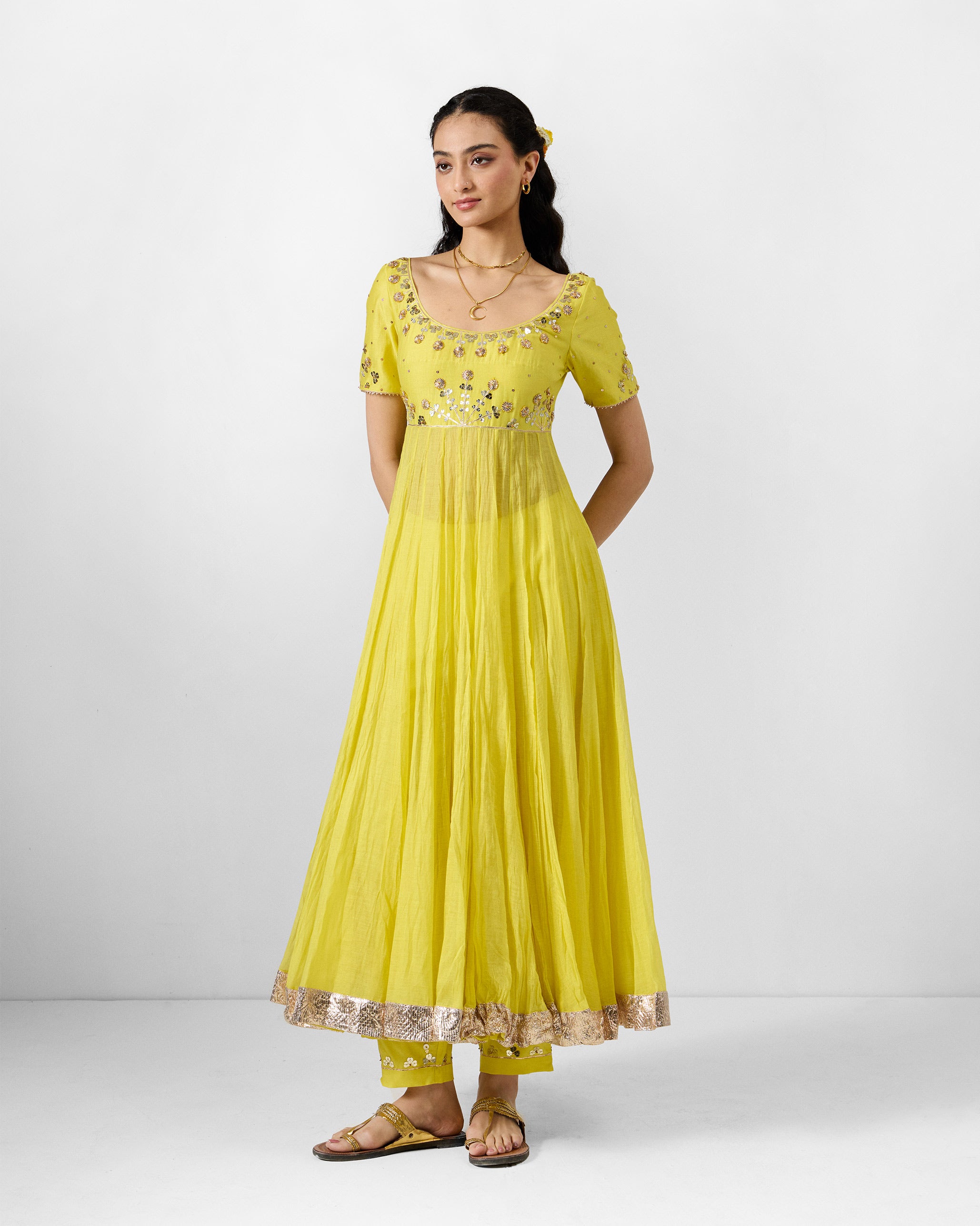 Cherai Kurta - Yellow Embroidered