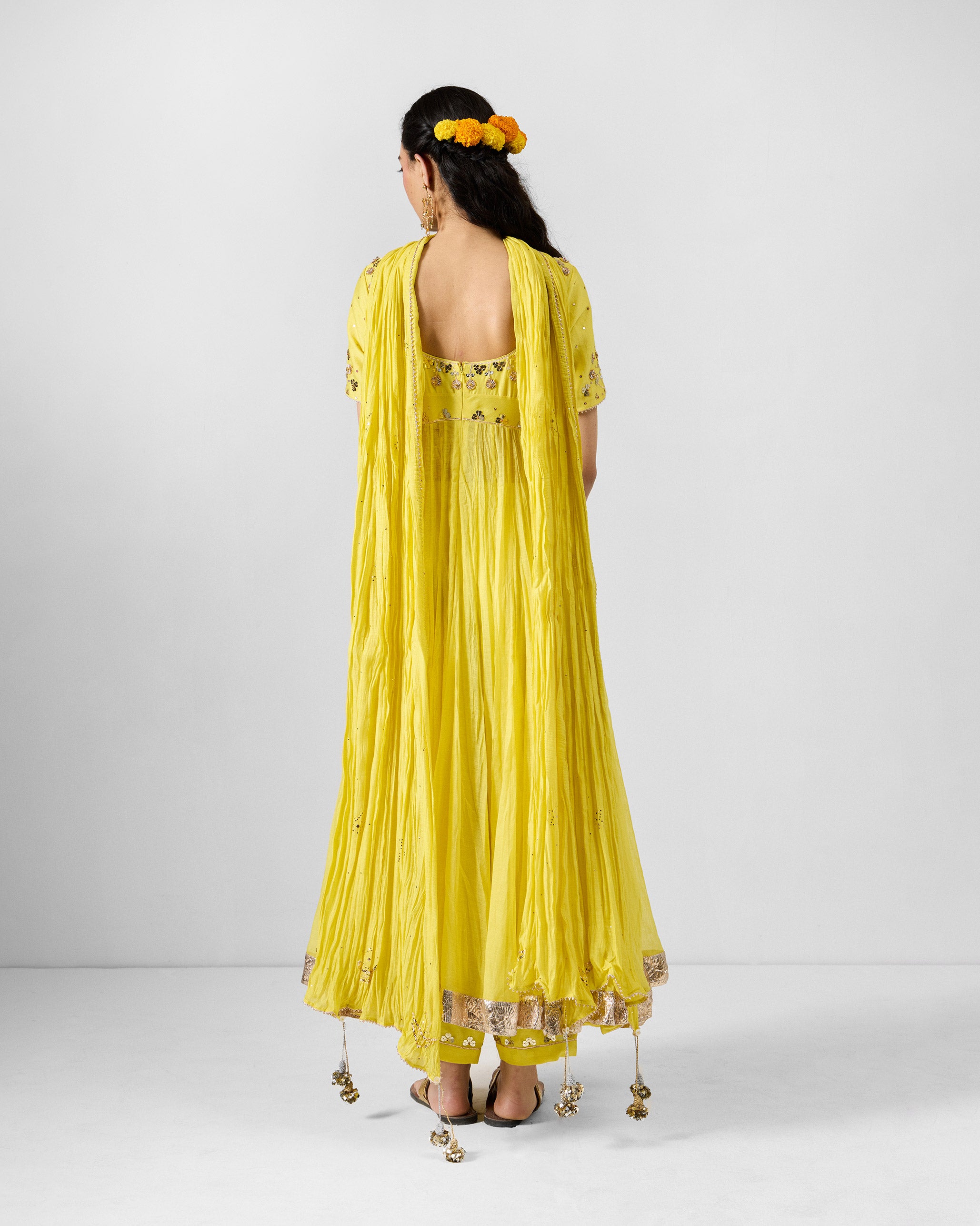 Shanti Dupatta - Yellow Embroidered