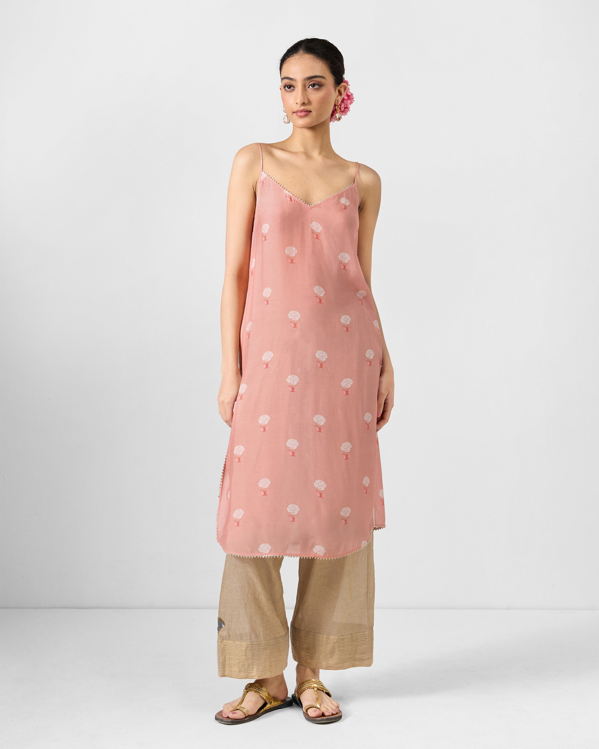 Sukhna Kurta with Slip - Pink Embroidered
