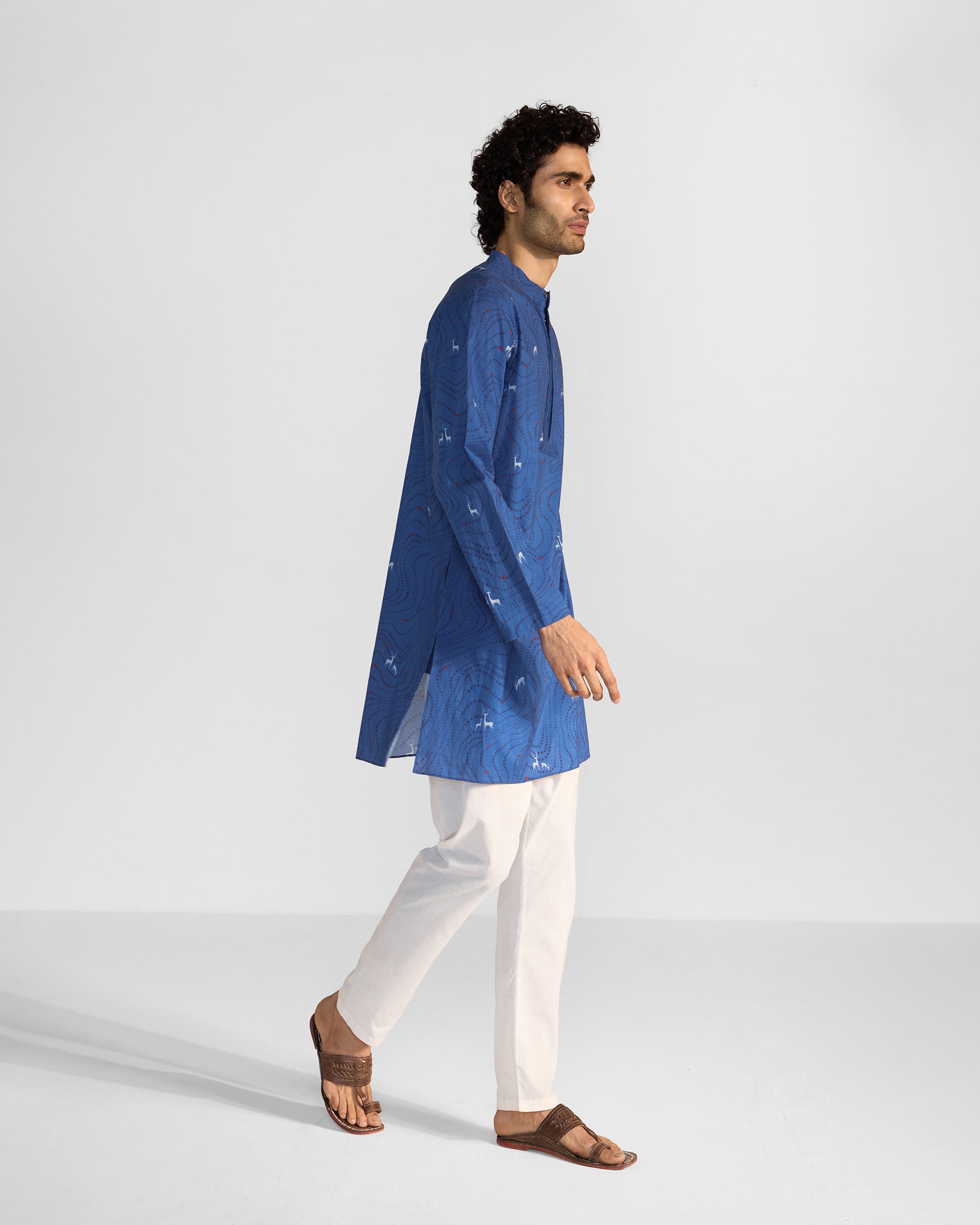Front Pleat Kurta - Blue & White Printed