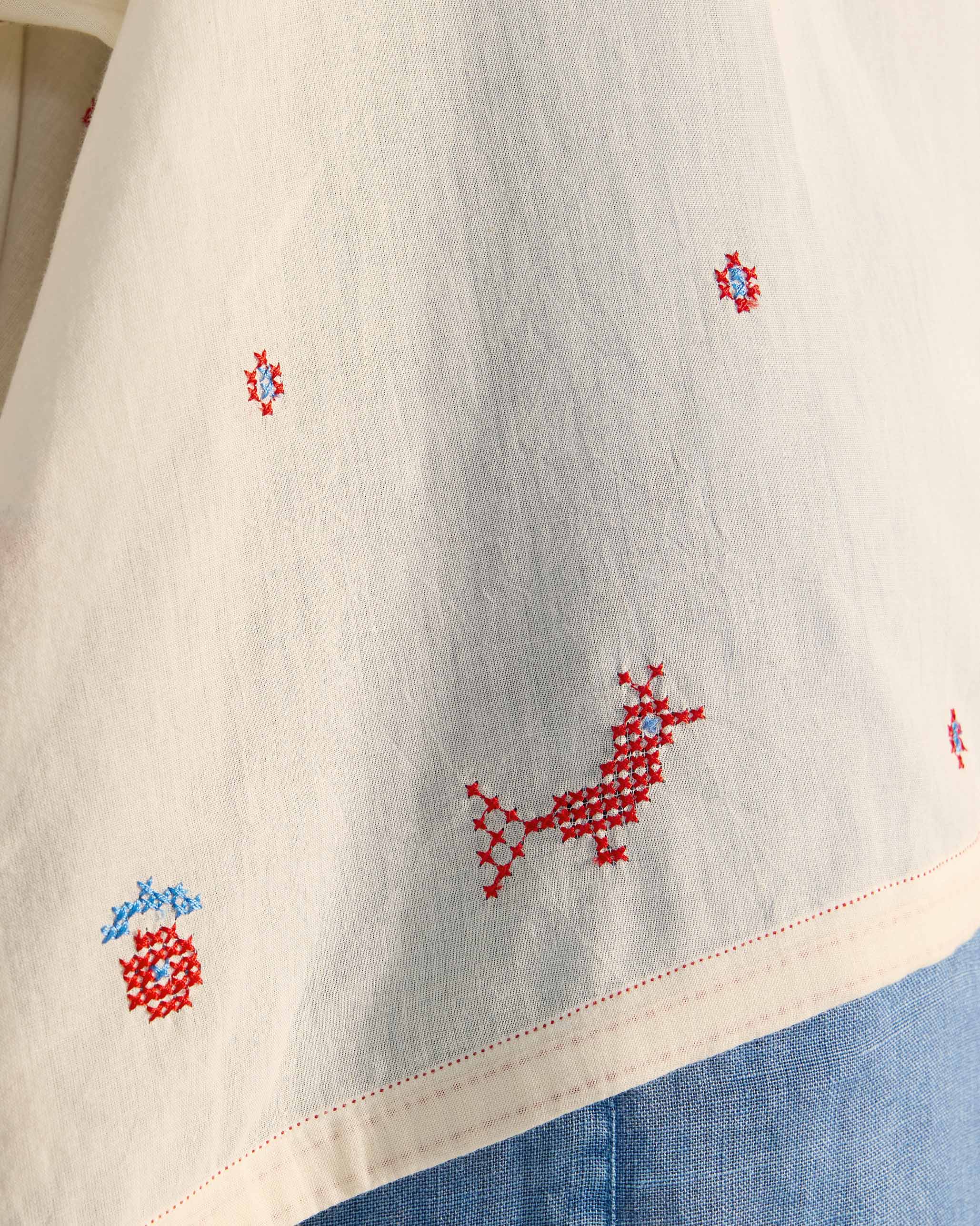Tahi Top - Ivory & Red Embroidered