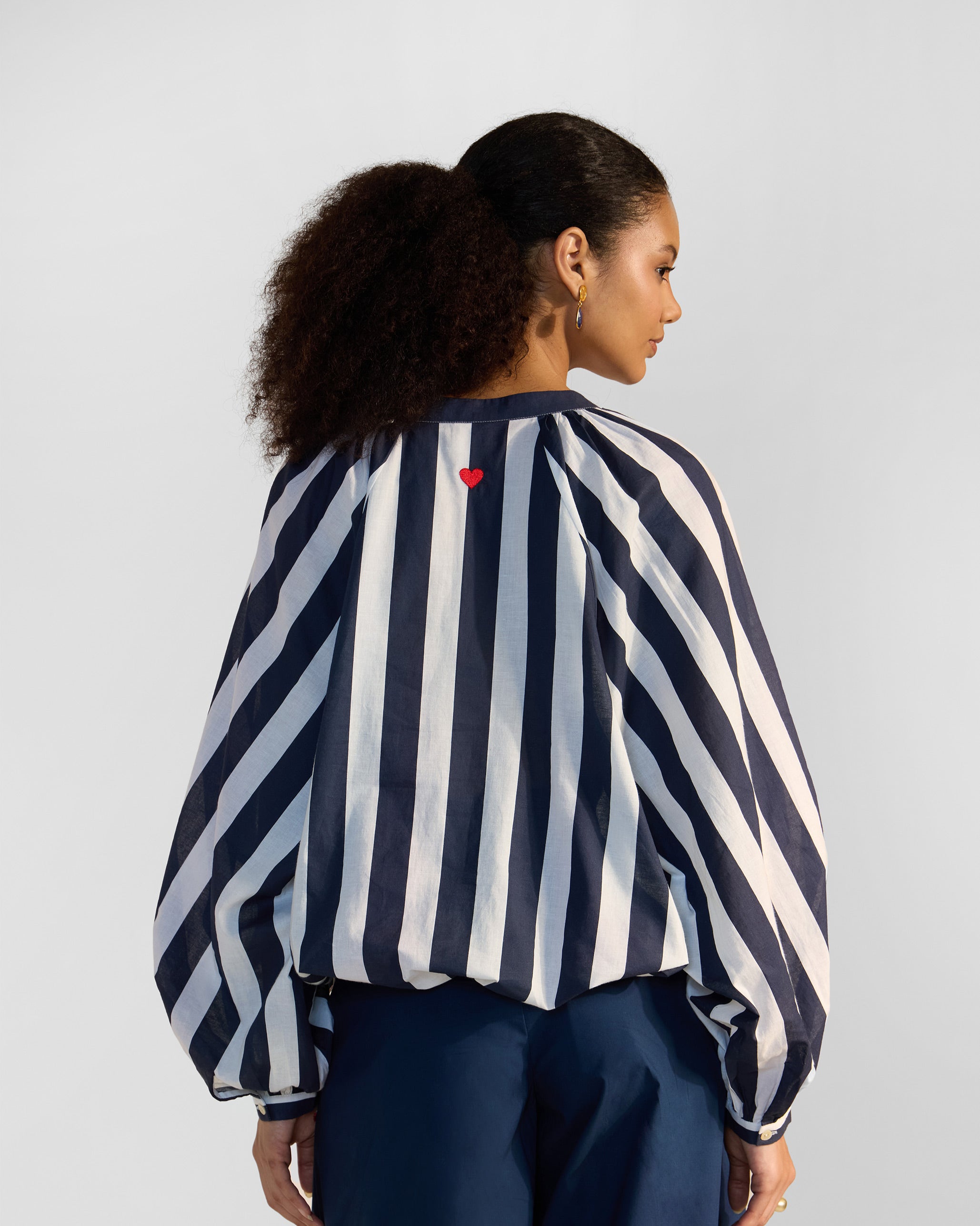 Zaya Top - Navy Blue & White Stripes