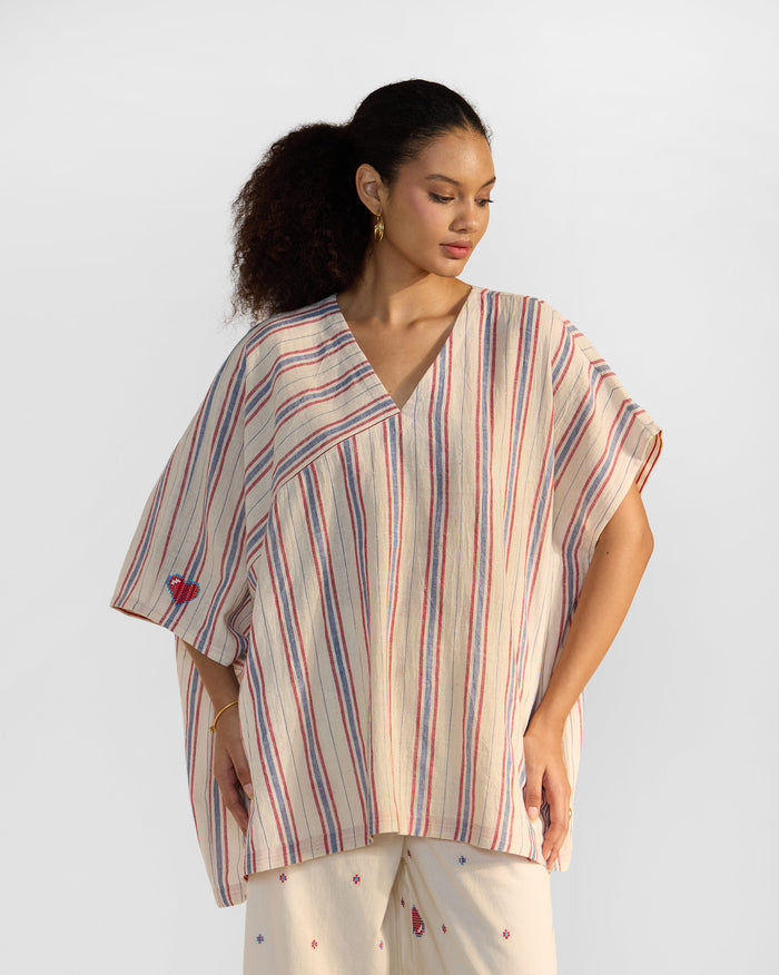 Savi Top - Red & Ivory Stripes