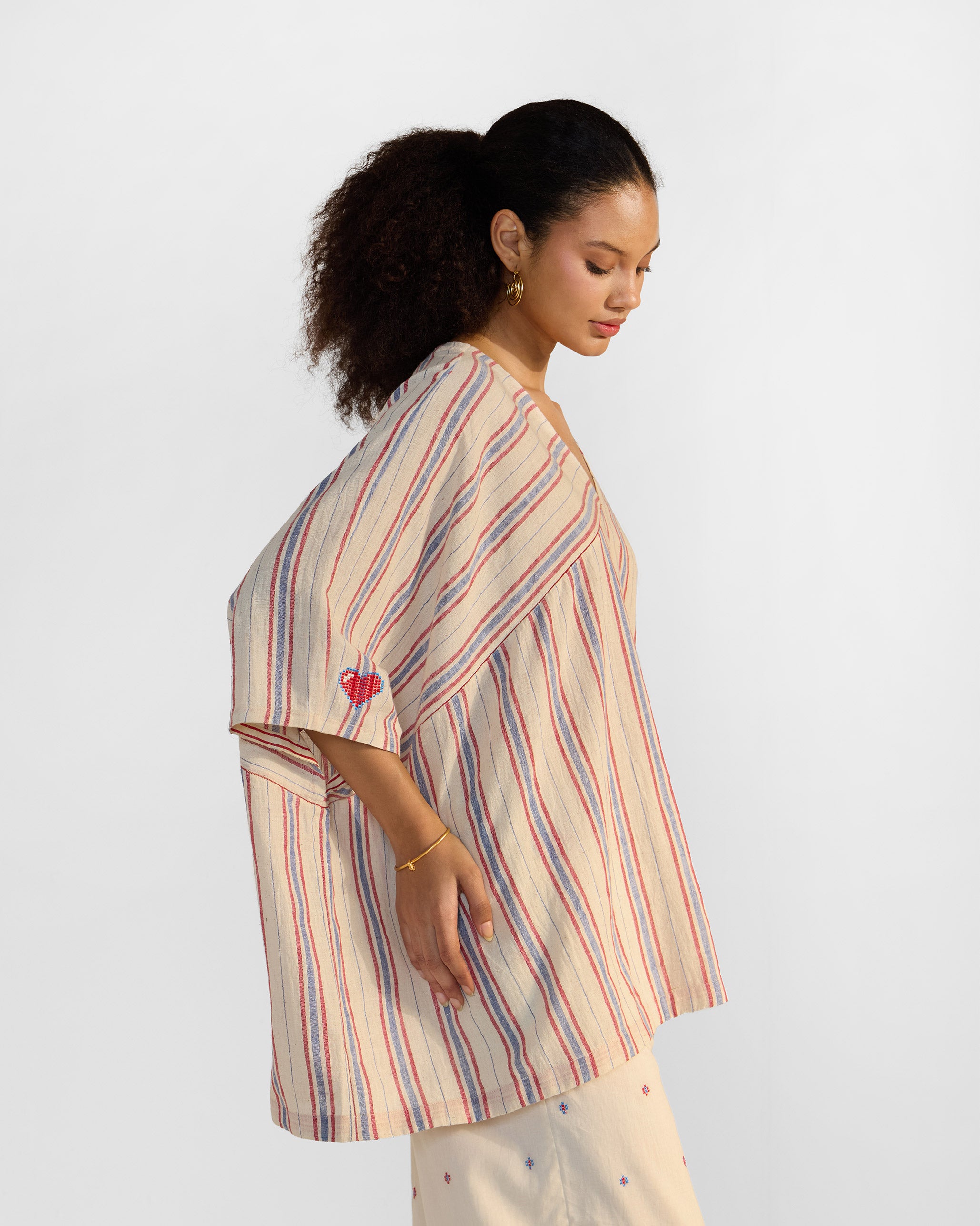 Savi Top - Red & Ivory Stripes