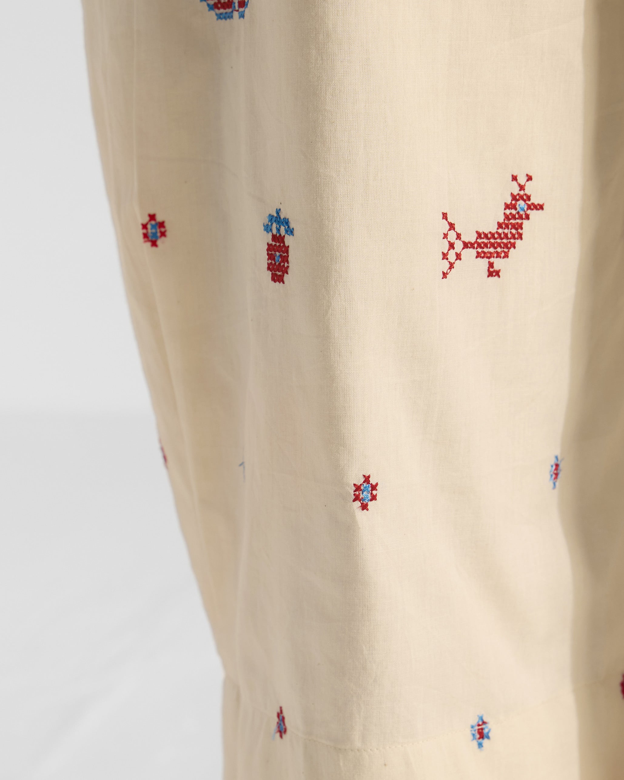 Serene Pants - Ivory & Red Embroidered