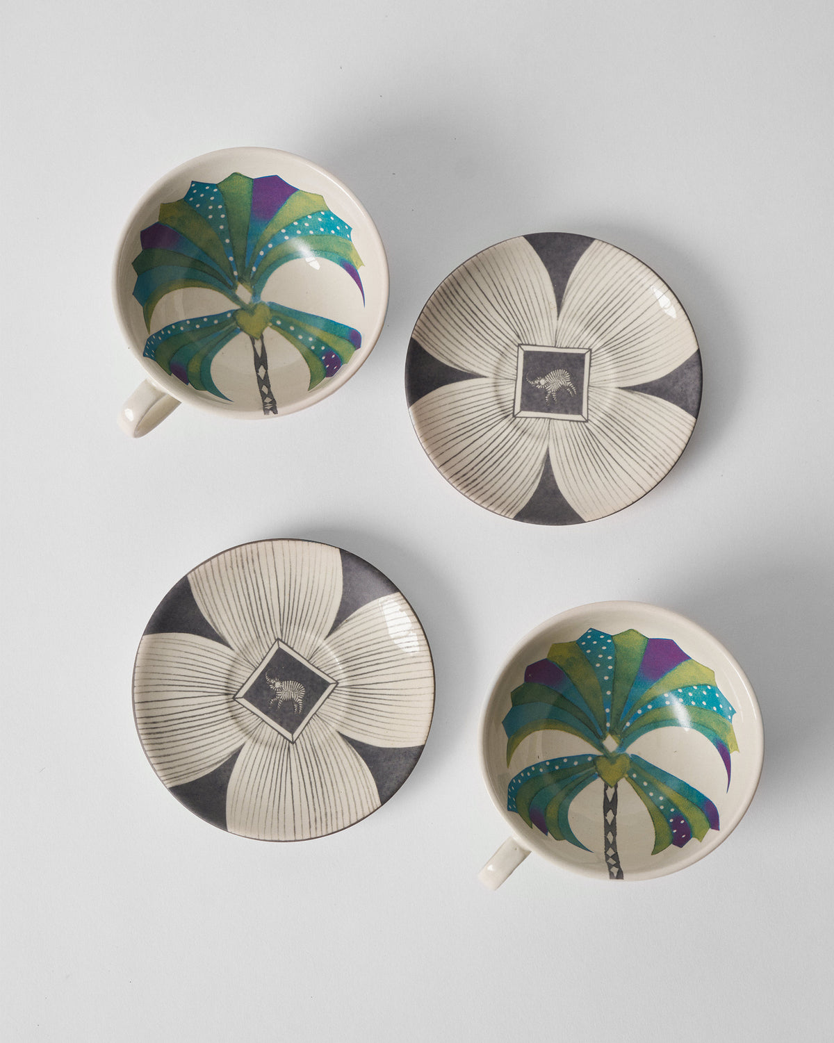 Palm Bloom Coffee Cup with Saucer - Set of 2