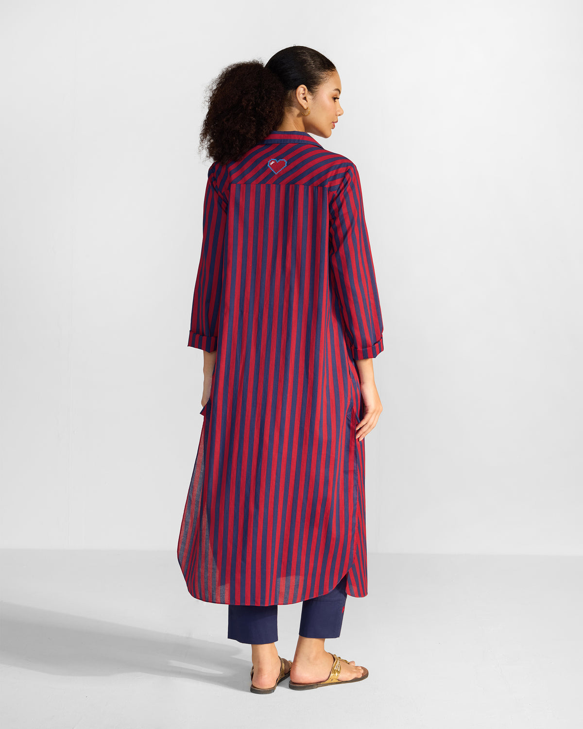 Nimar Long Shirt - Red & Navy Striped
