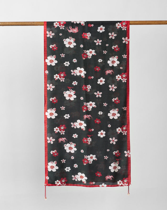 Fleur Scarf - Red & Black
