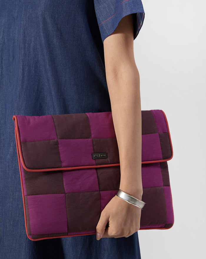 Tiled Laptop Sleeve - Brown & Mulberry