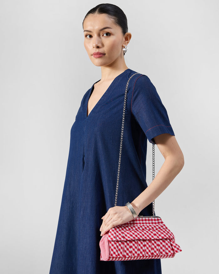 Pleated Muse Clutch - Red & White