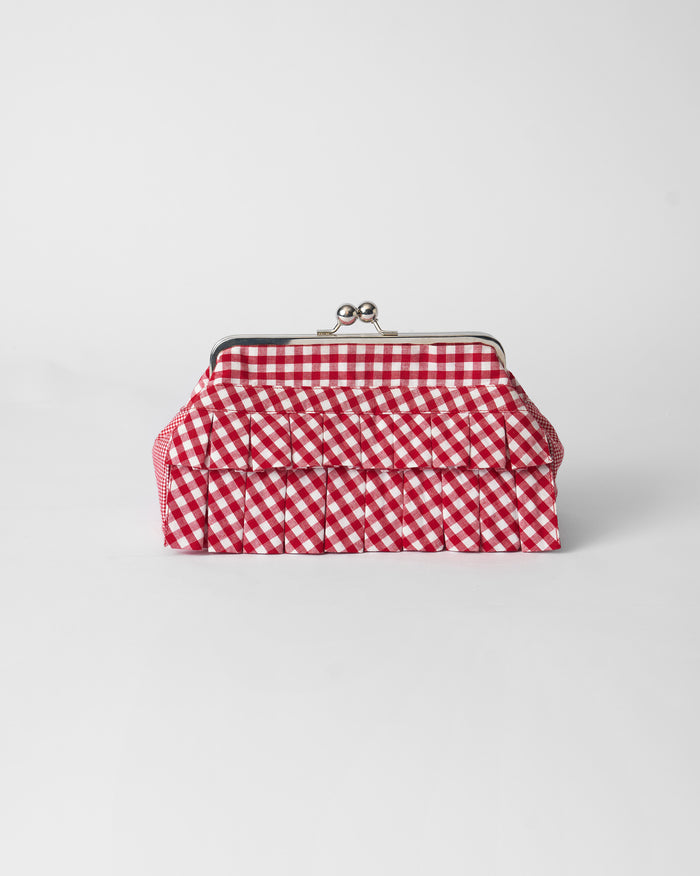 Pleated Muse Clutch - Red & White