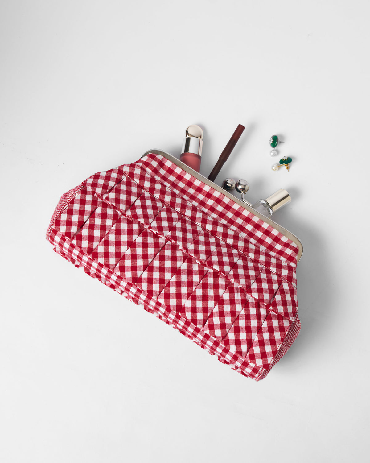 Pleated Muse Clutch - Red & White