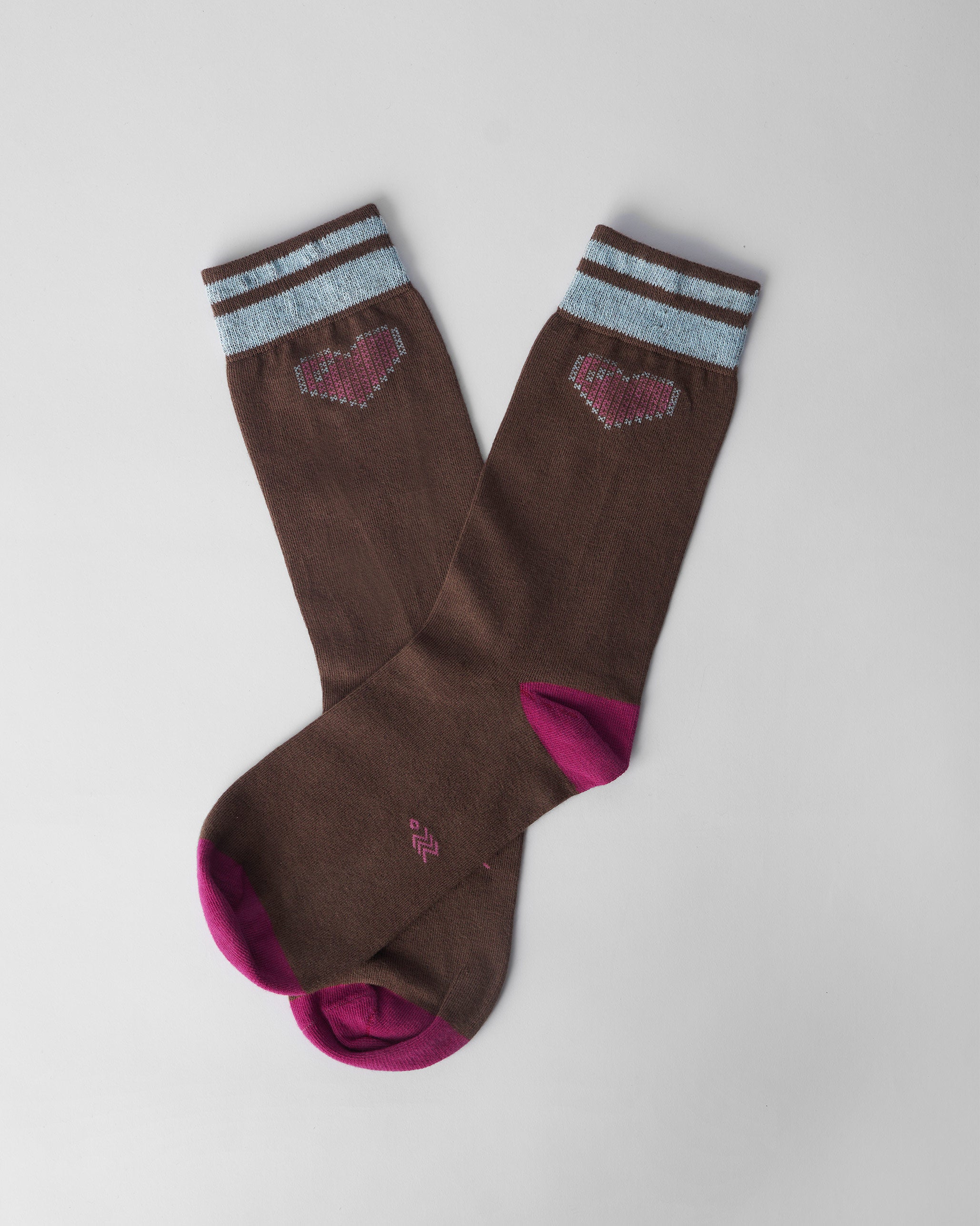 Pixel Heart Socks - Fuschia & Brown