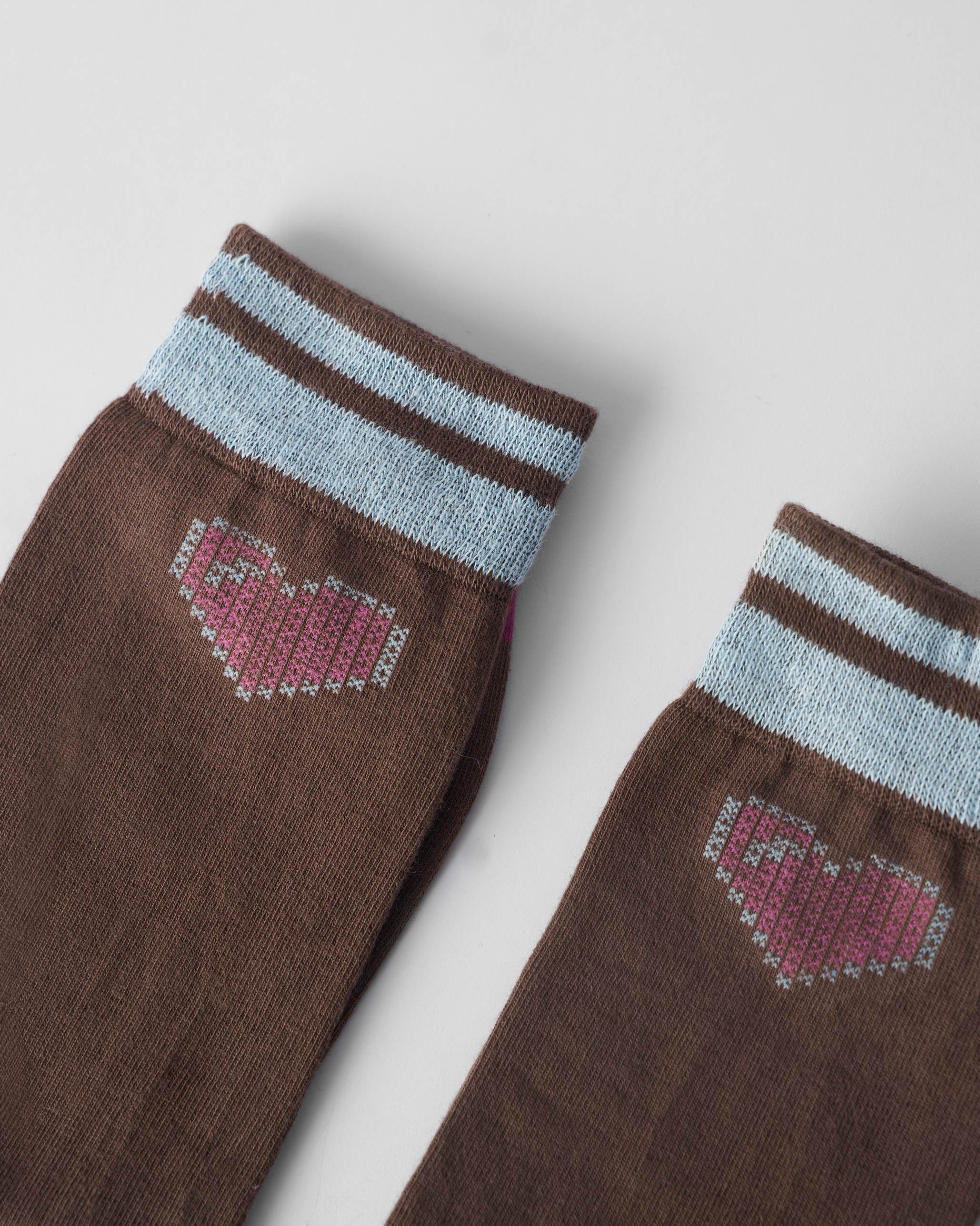 Pixel Heart Socks - Fuschia & Brown