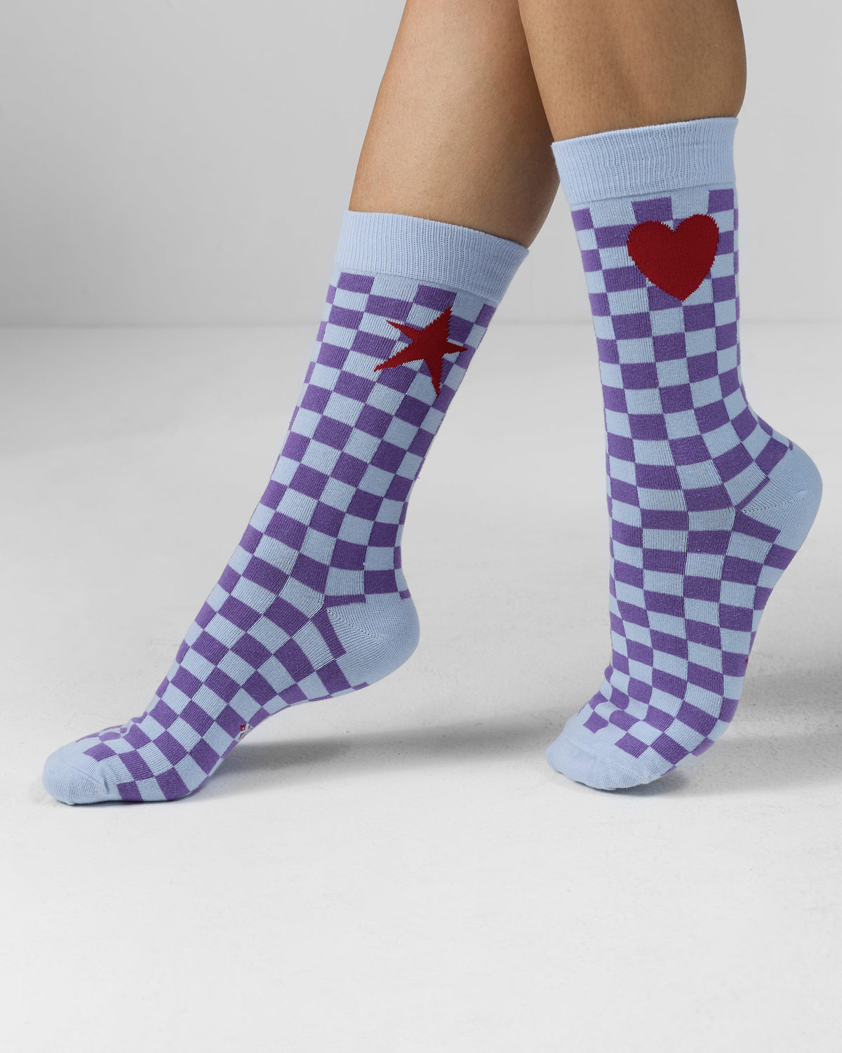 Gingham Glow Socks - Ice Blue & Purple