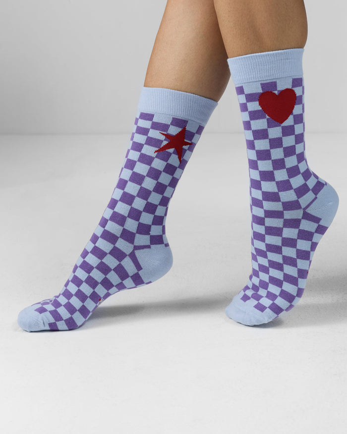 Gingham Glow Socks - Ice Blue & Purple