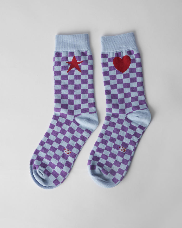 Gingham Glow Socks - Ice Blue & Purple